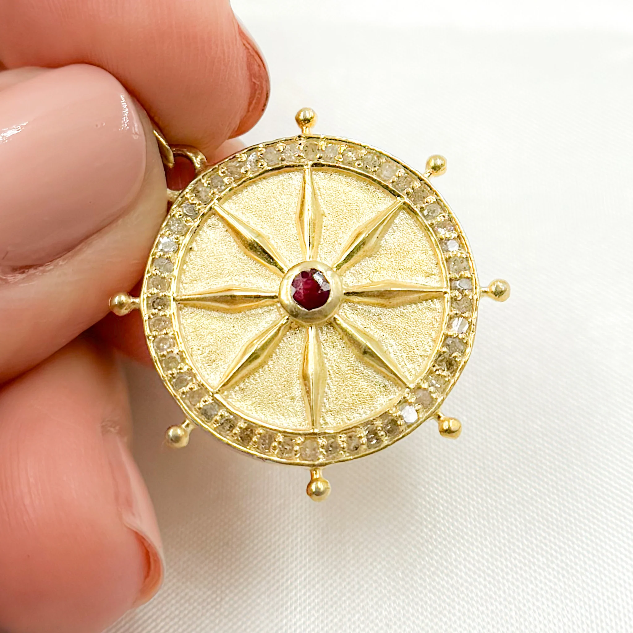 DP719. Diamond Sterling Silver Round Fancy Pendant with Gemstone - Image 3