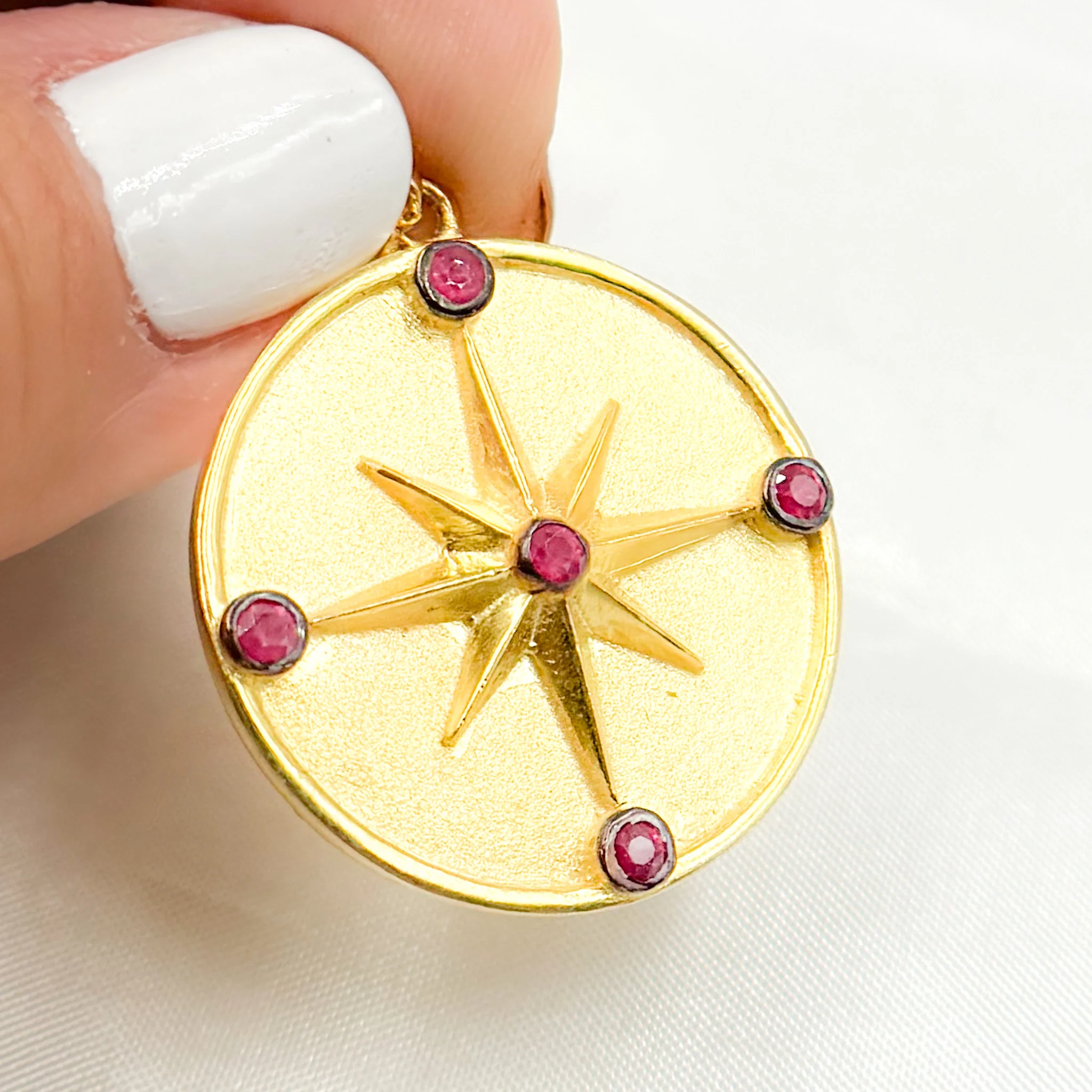 DP721. Diamond Sterling Silver Round Star Pendant with Gemstone - Image 6