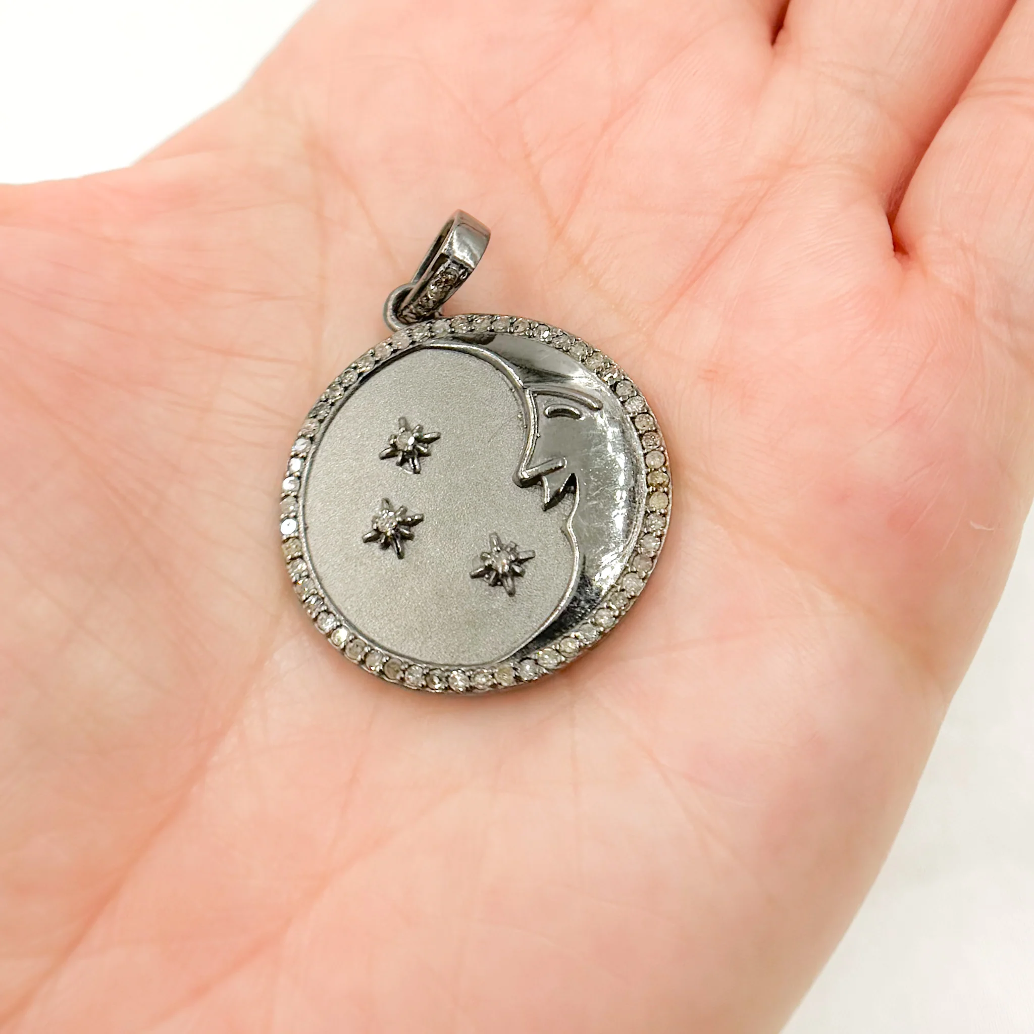DP722. Diamond Sterling Silver Moon & Star Round Pendant - Image 4
