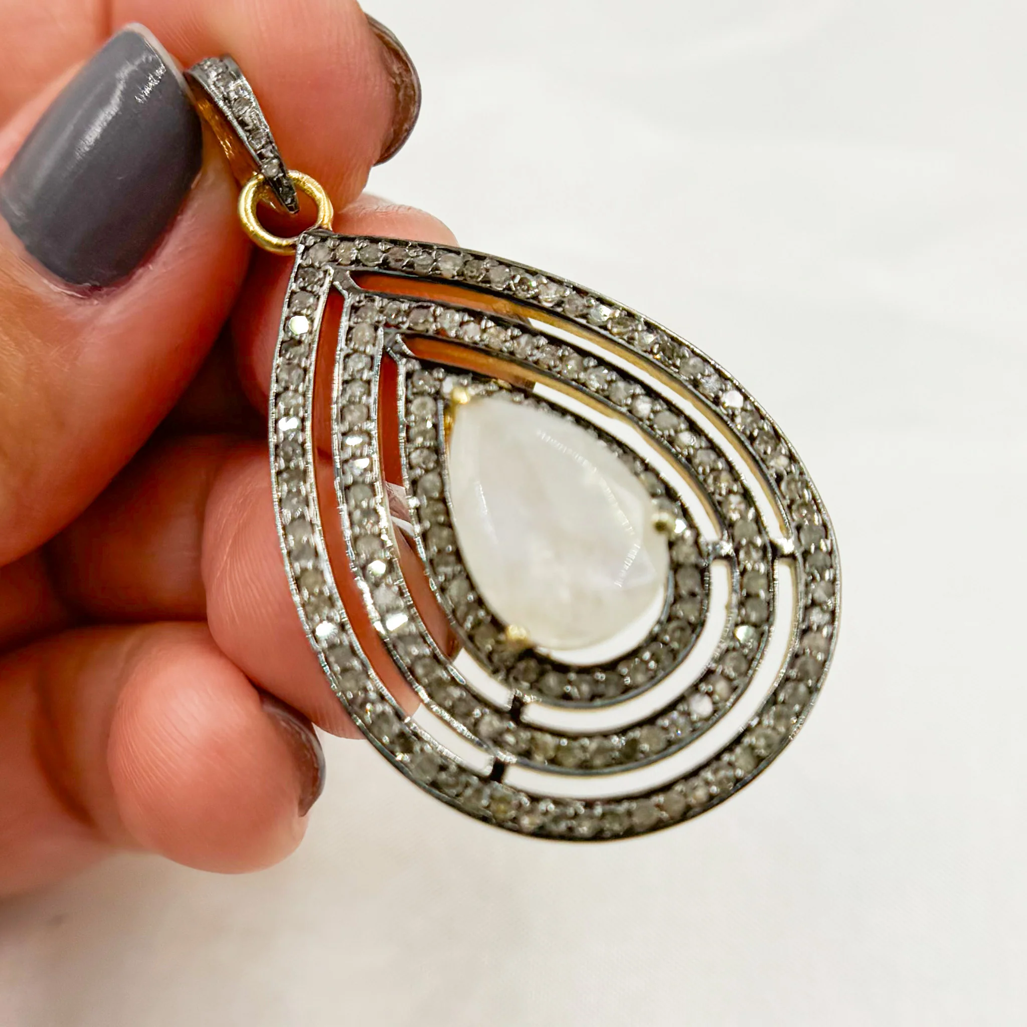 DP73. Diamond Silver Drop Gemstone Pendant - Image 3