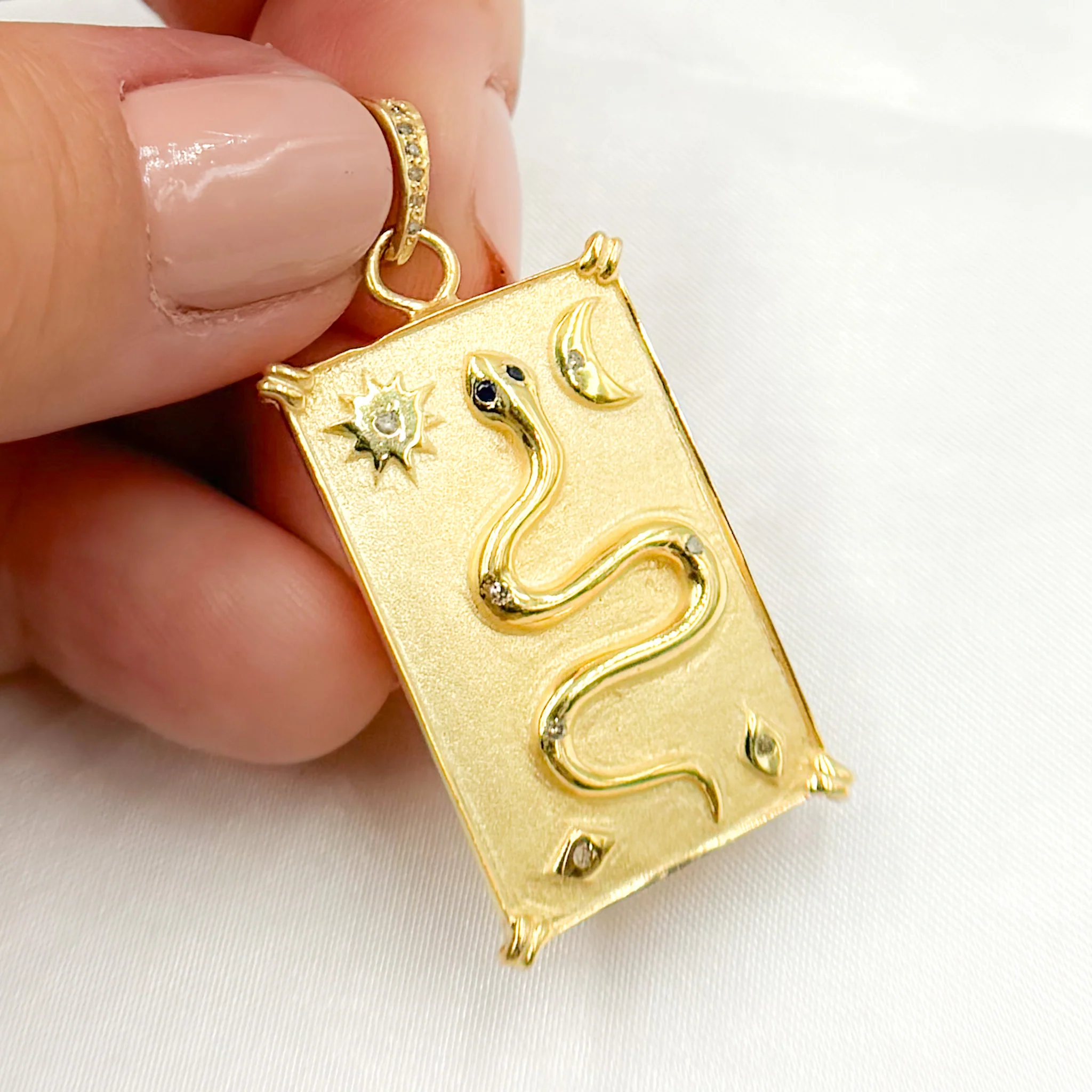 DP732. Diamond Sterling Silver Rectangle Snake Celestial Pendant - Image 4