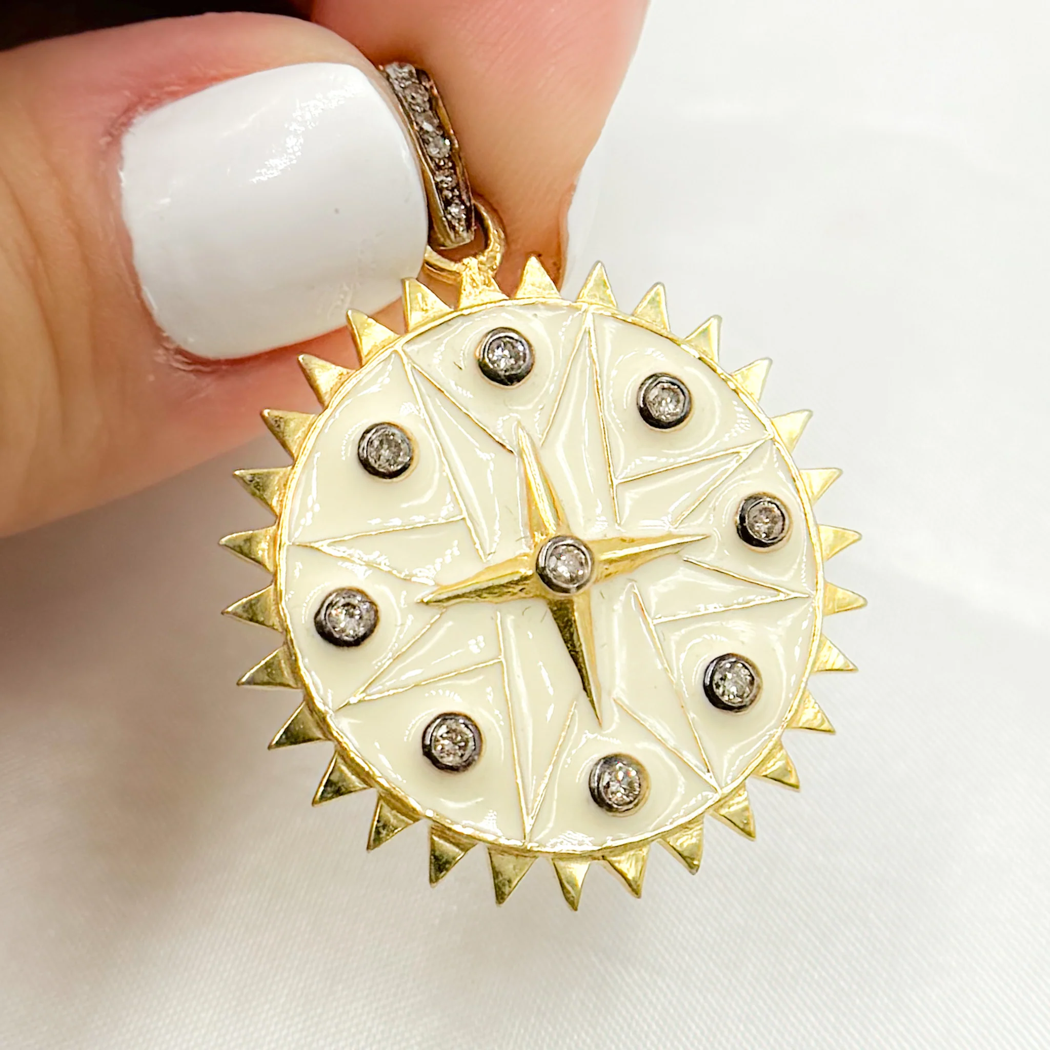 DP746A. Diamond Sterling Silver Round Star Enamel Pendant - Image 5