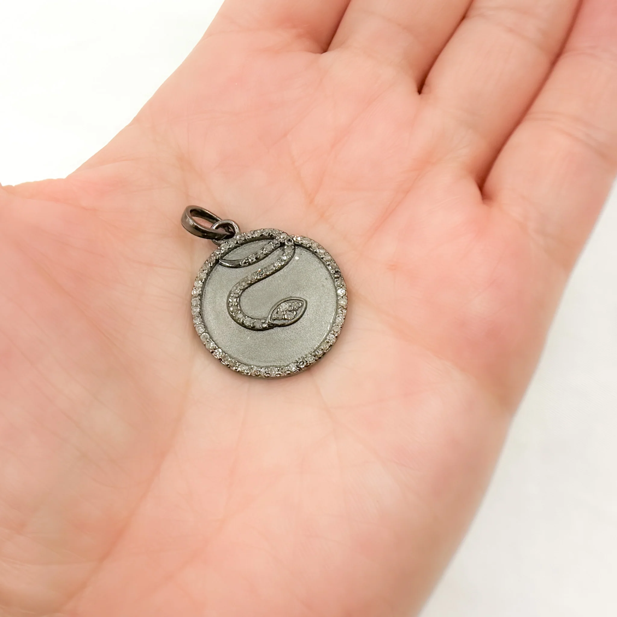 DP756. Diamond Sterling Silver Round Snake Pendant - Image 5