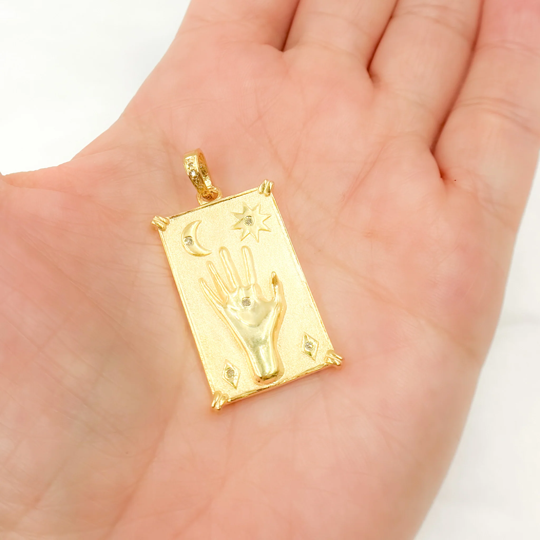 DP759. Diamond Sterling Silver Rectangle Hand Celestial Pendant - Image 2