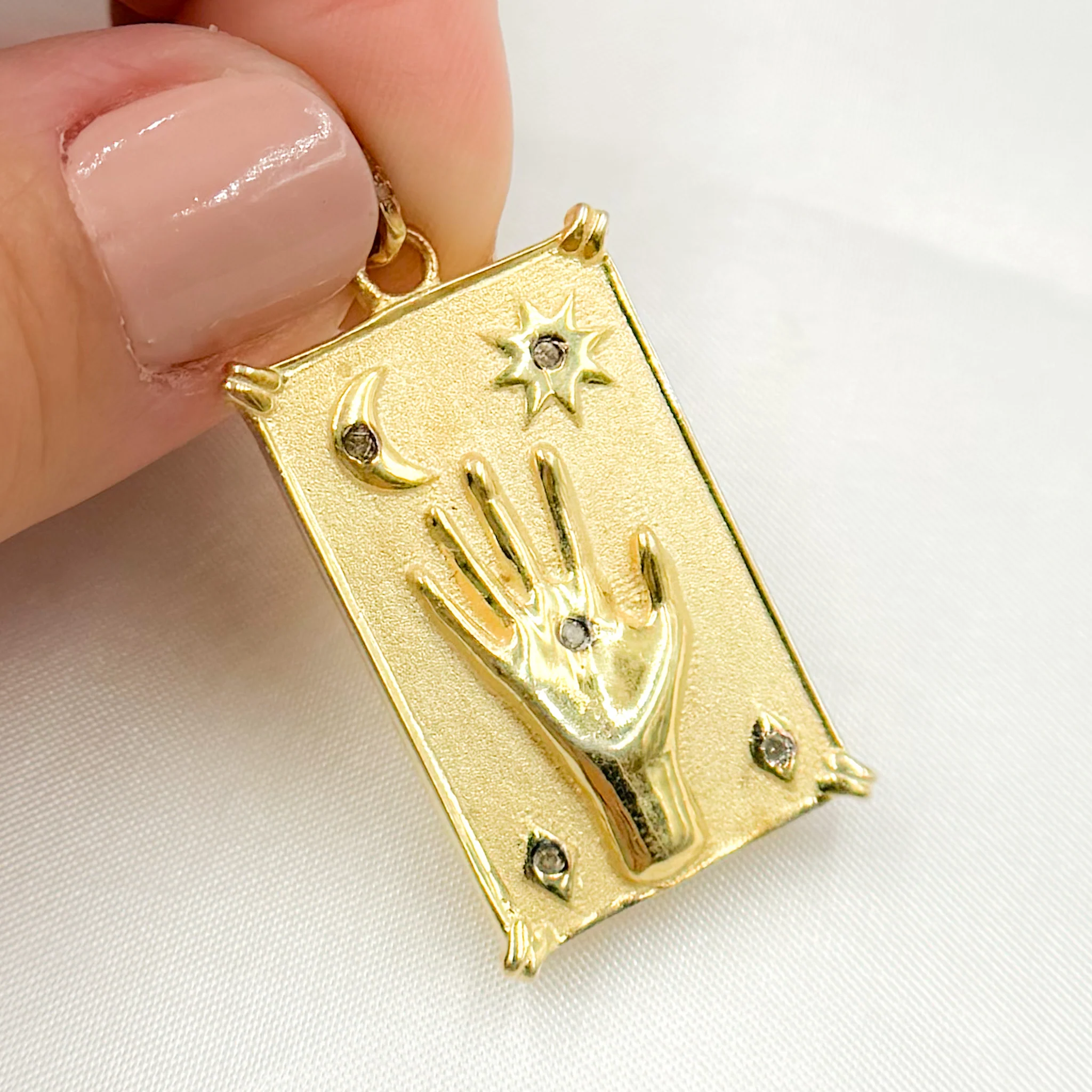 DP759. Diamond Sterling Silver Rectangle Hand Celestial Pendant - Image 3
