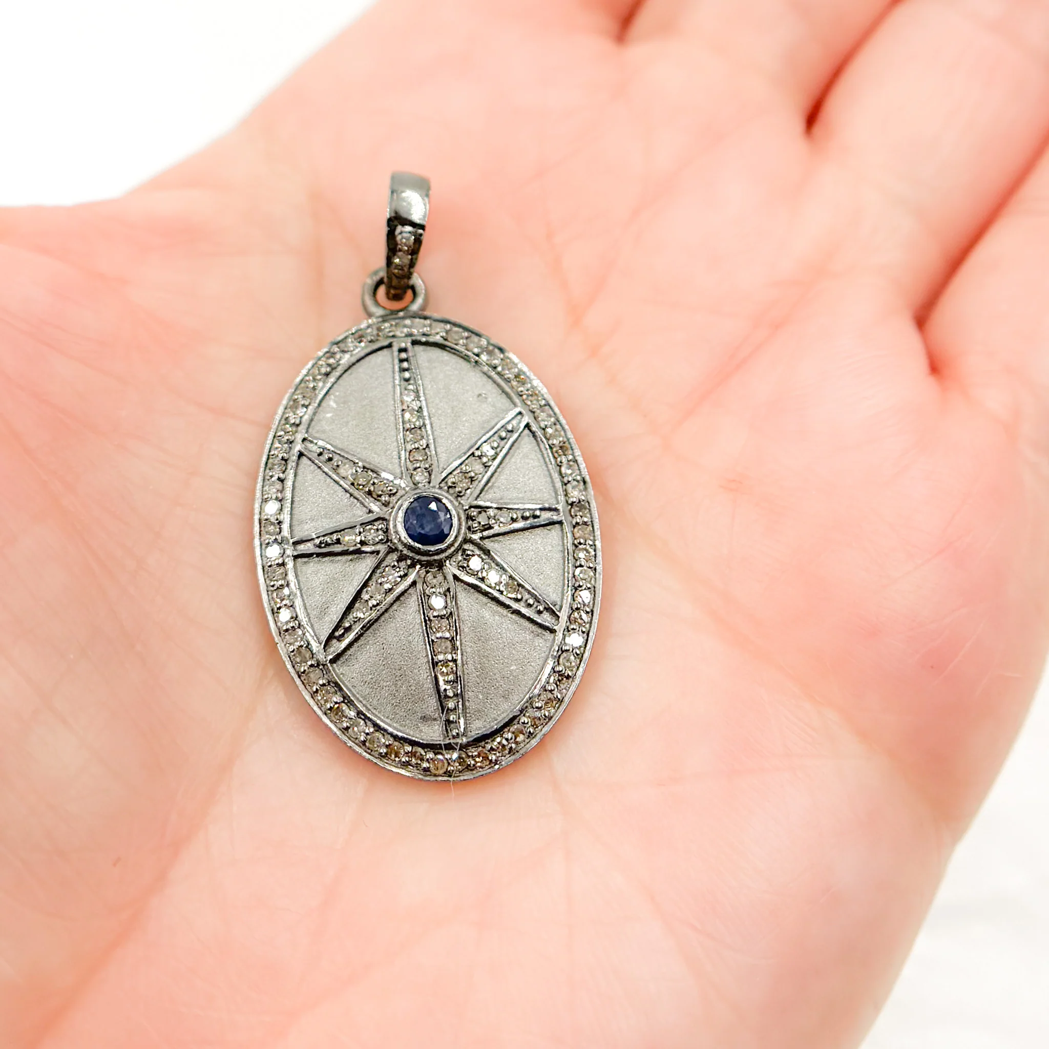 DP788. Diamond Sterling Silver Oval Star Pendant with Gemstone - Image 2