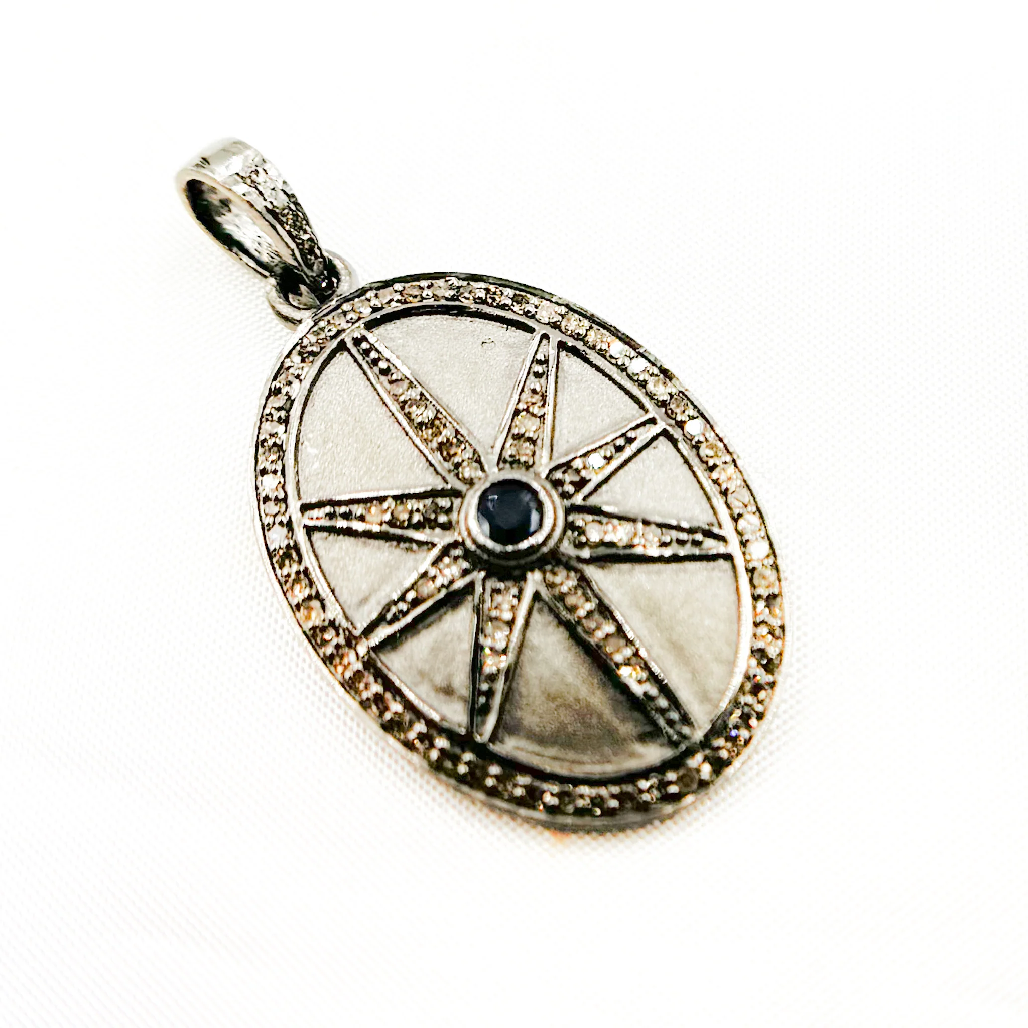 DP788. Diamond Sterling Silver Oval Star Pendant with Gemstone - Image 3