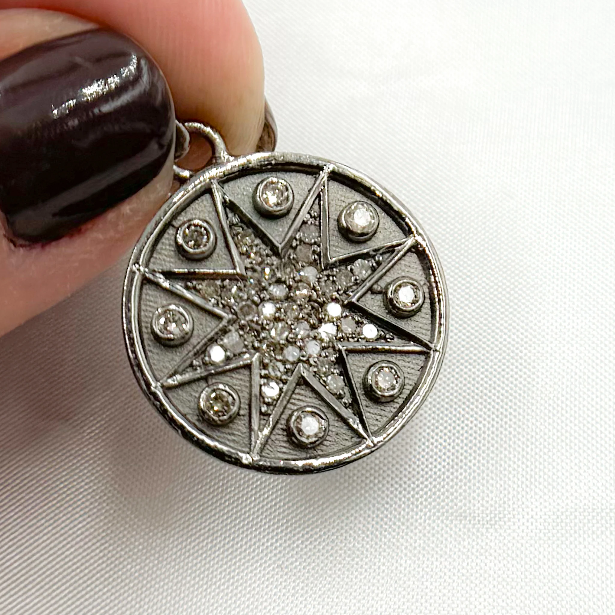 DP804. Diamond Sterling Silver Round Star Pendant - Image 4