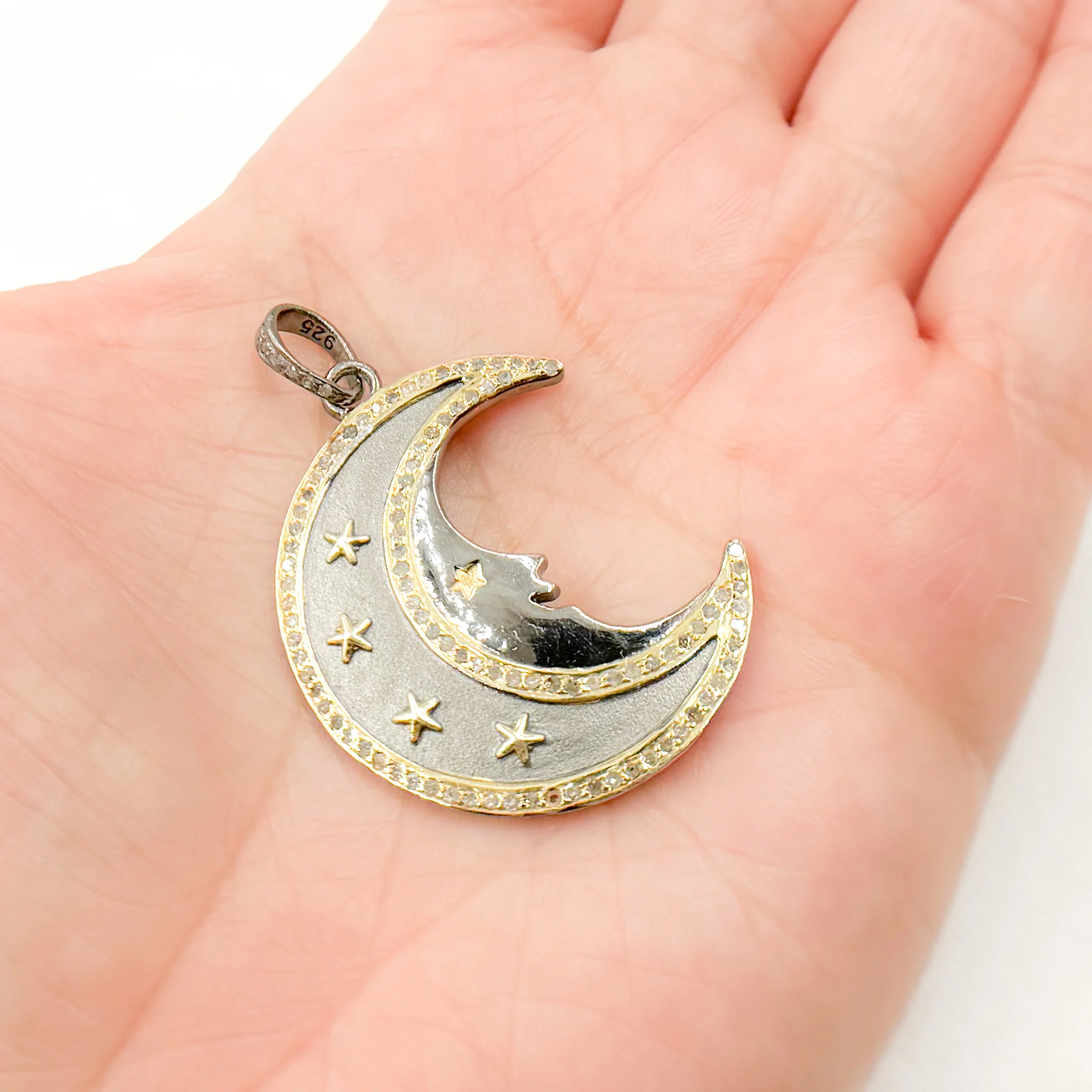 DP812. Diamond Sterling Silver Moon and Stars Pendant - Image 3