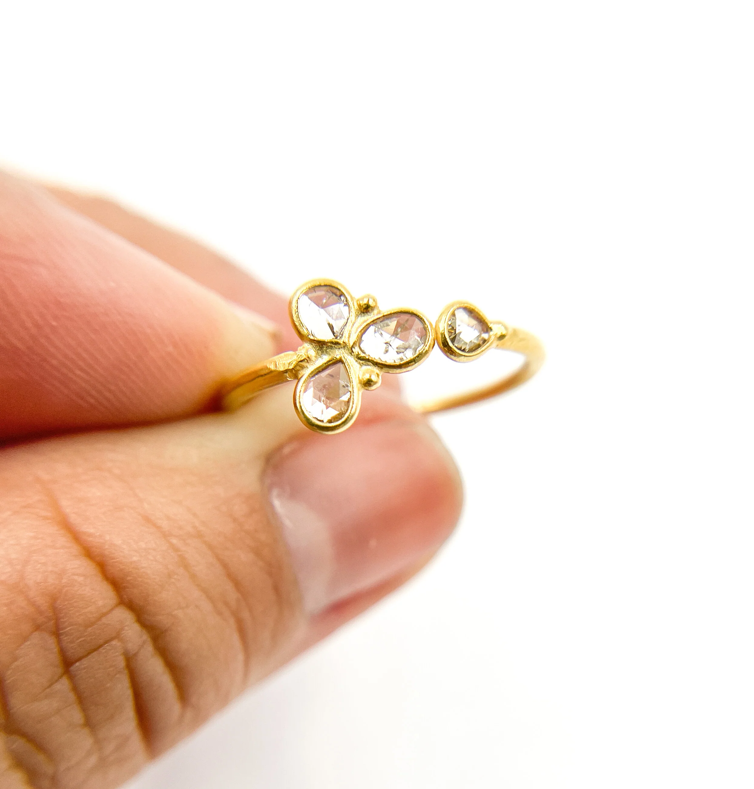 DR036. Diamond Sterling Silver Gold Plated Flower Ring - Image 3