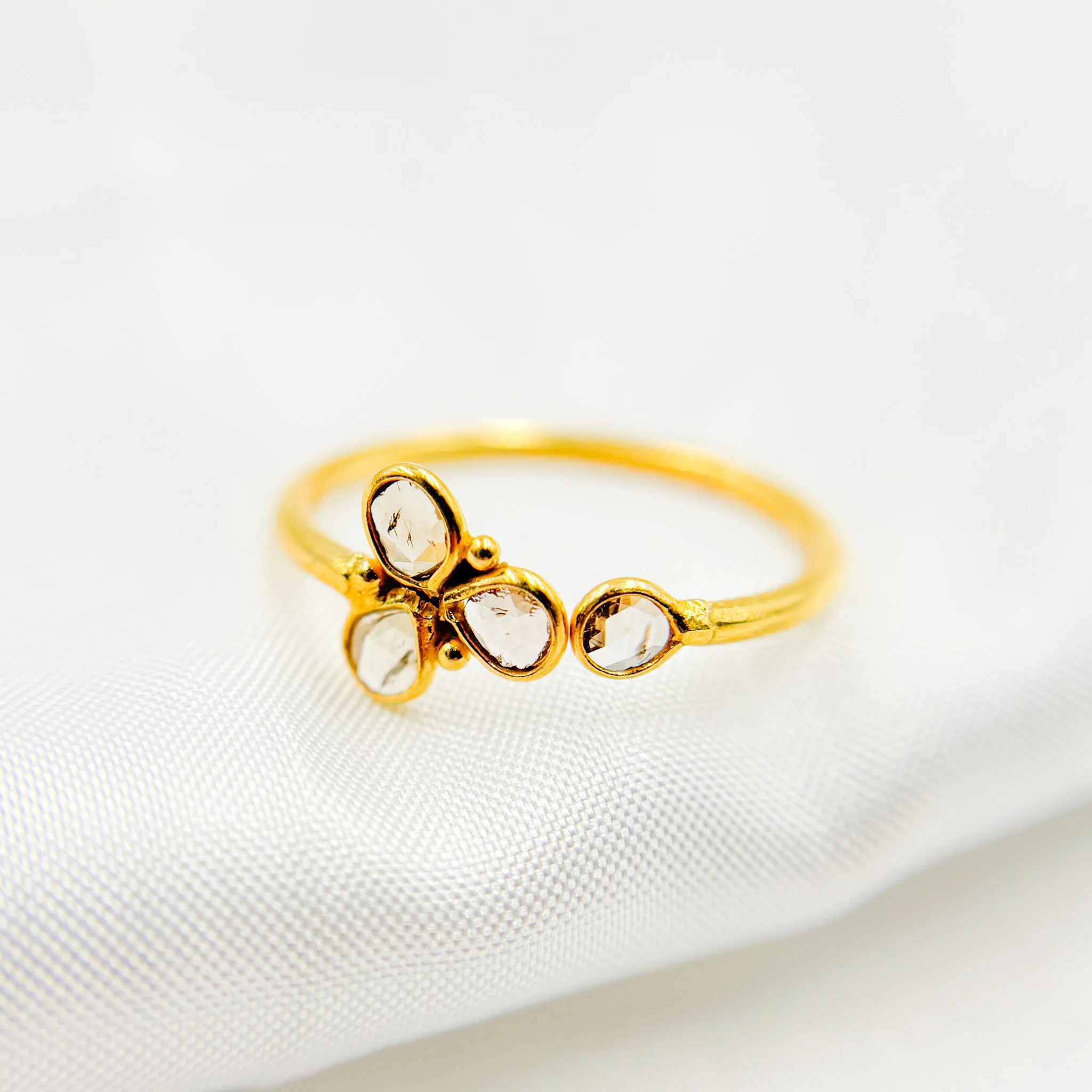 DR036. Diamond Sterling Silver Gold Plated Flower Ring - Image 5