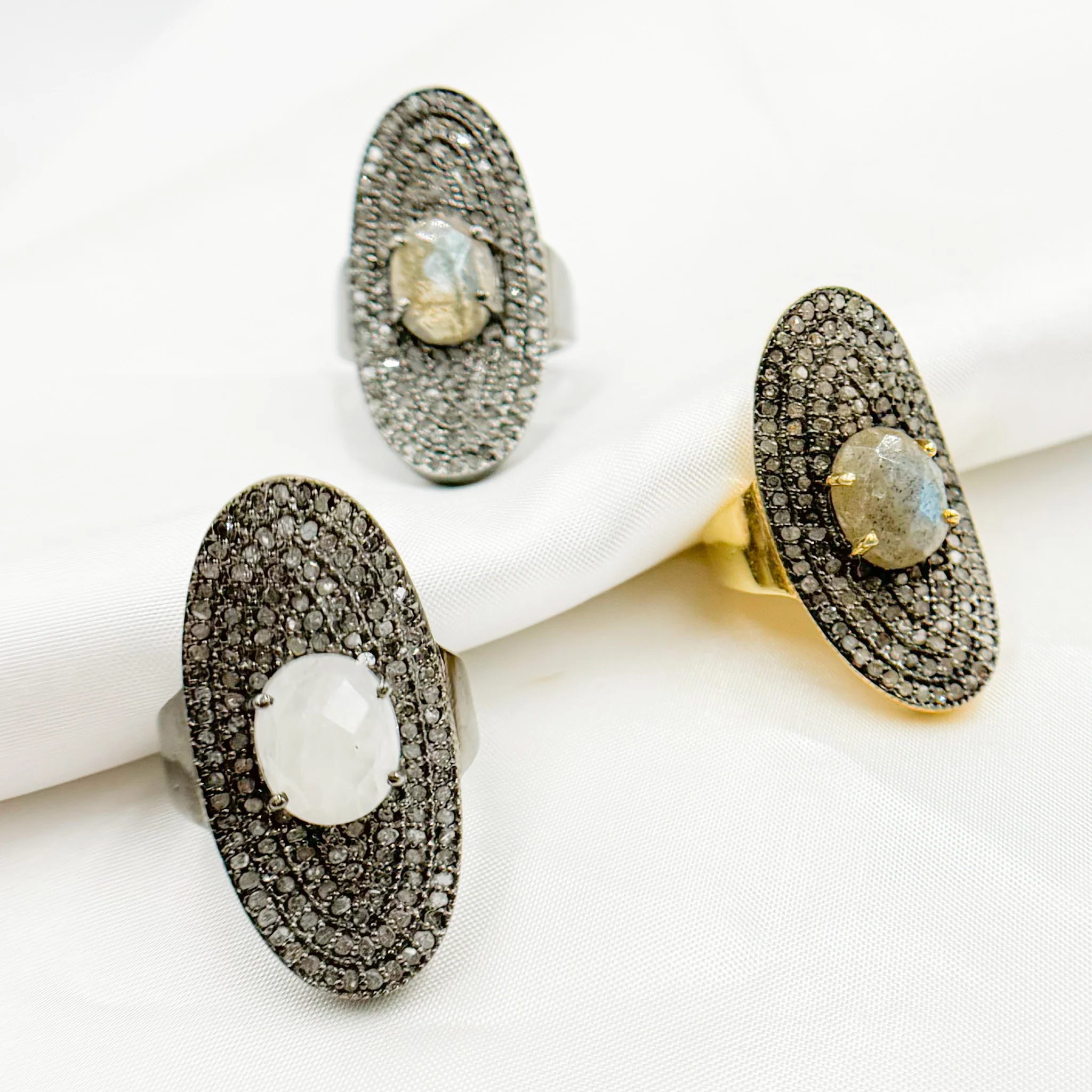 DR13. Diamond Sterling Silver Statement Ring with Gemstone - Image 2