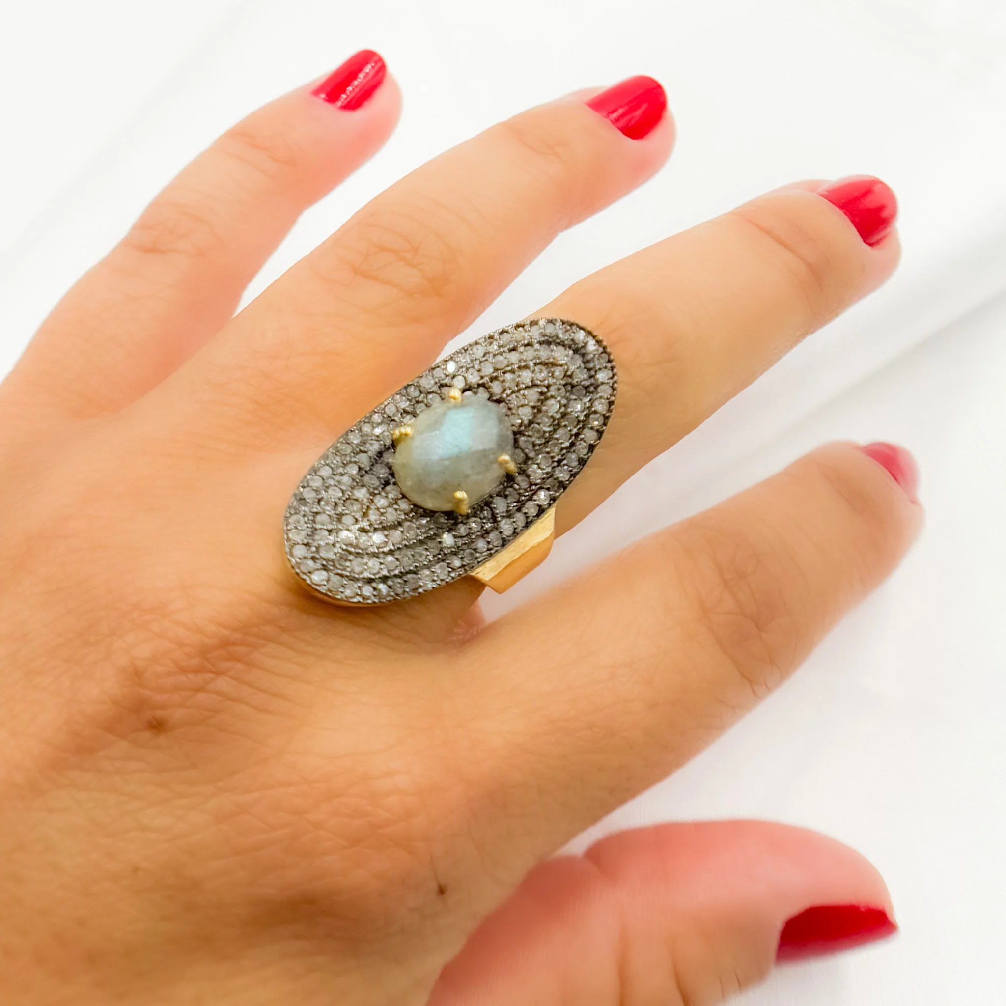 DR13. Diamond Sterling Silver Statement Ring with Gemstone - Image 3