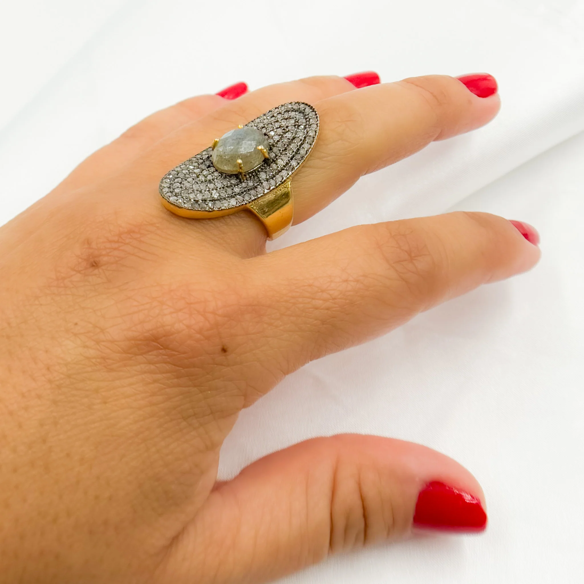 DR13. Diamond Sterling Silver Statement Ring with Gemstone - Image 4