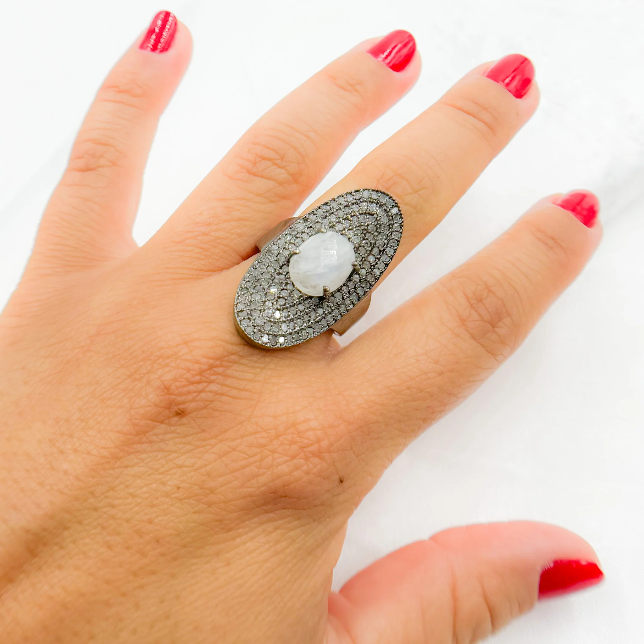 DR13. Diamond Sterling Silver Statement Ring with Gemstone - Image 5