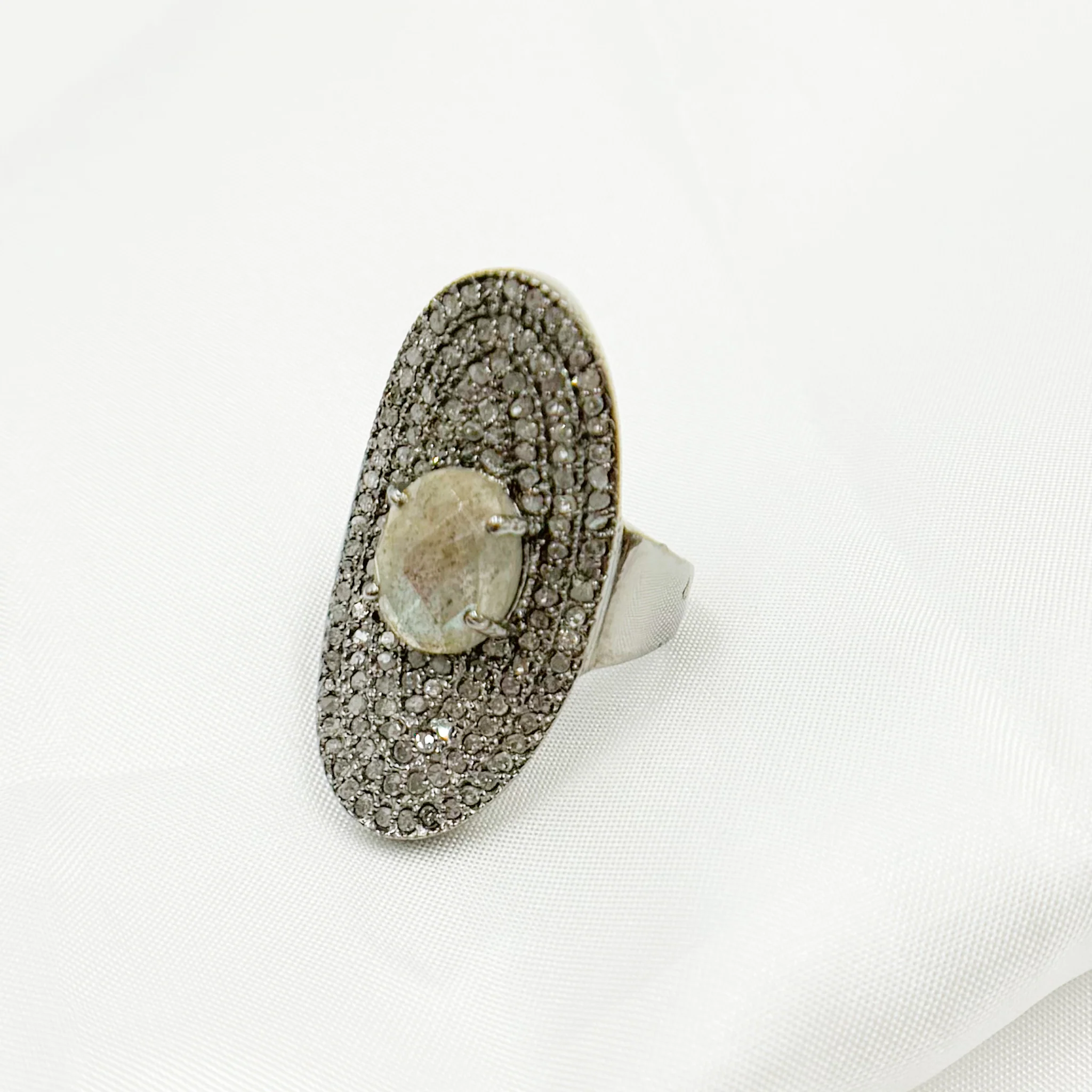 DR13. Diamond Sterling Silver Statement Ring with Gemstone - Image 6