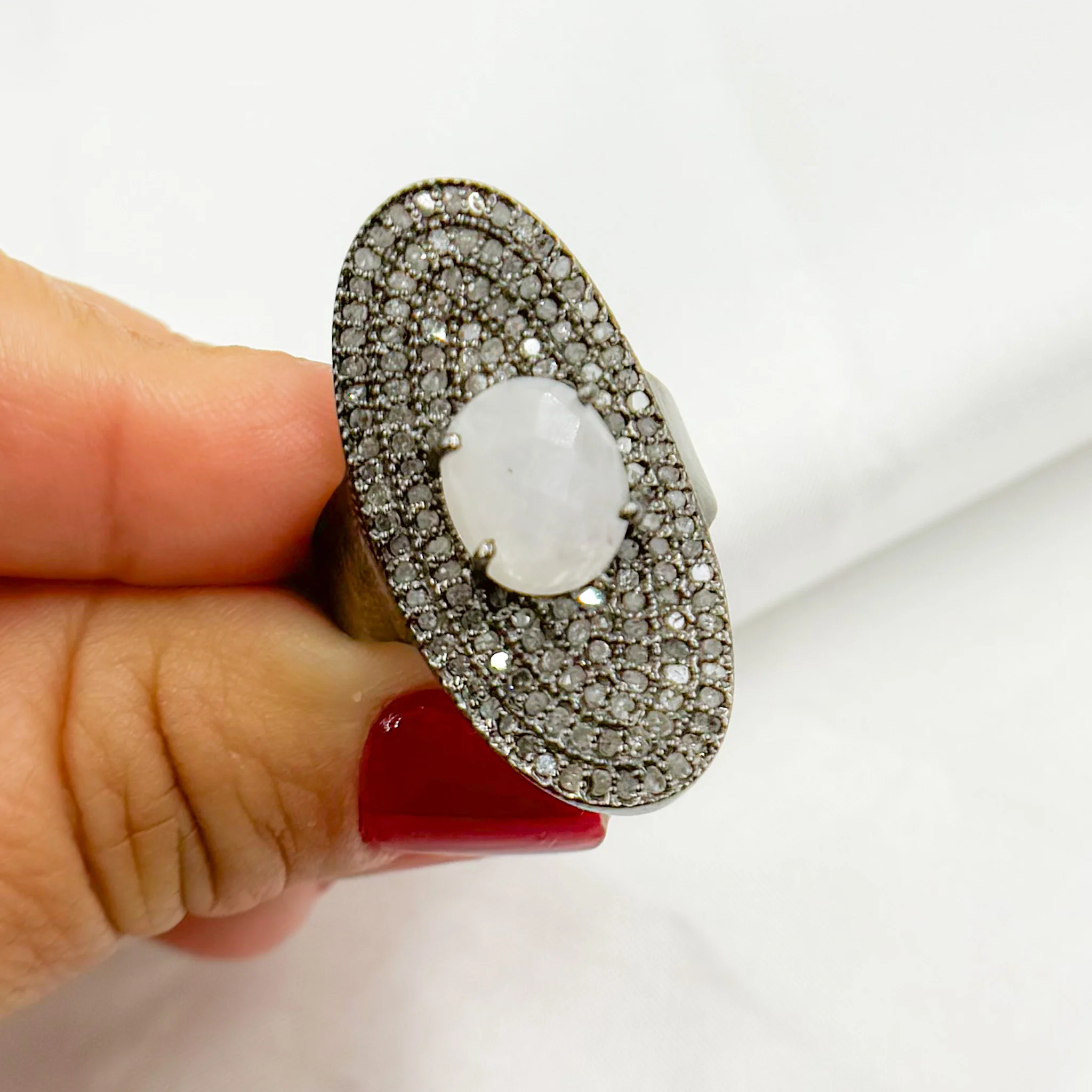 DR13. Diamond Sterling Silver Statement Ring with Gemstone - Image 8