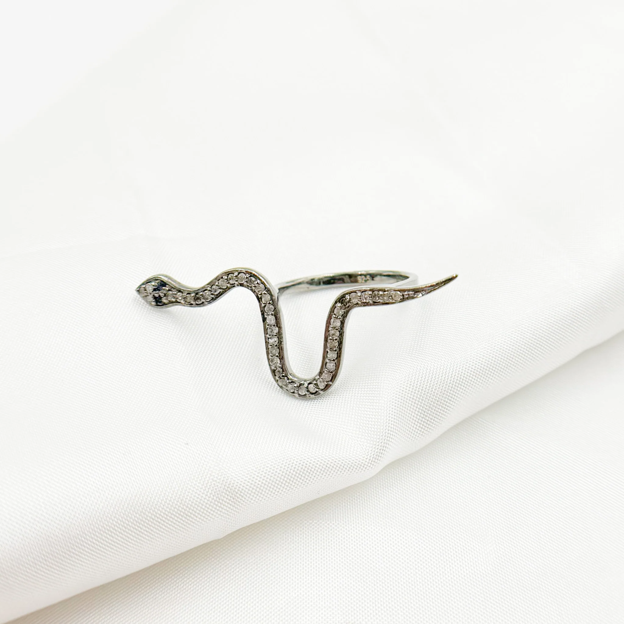 DR015. Diamond Sterling Silver Snake Ring with Gemstone - Image 6