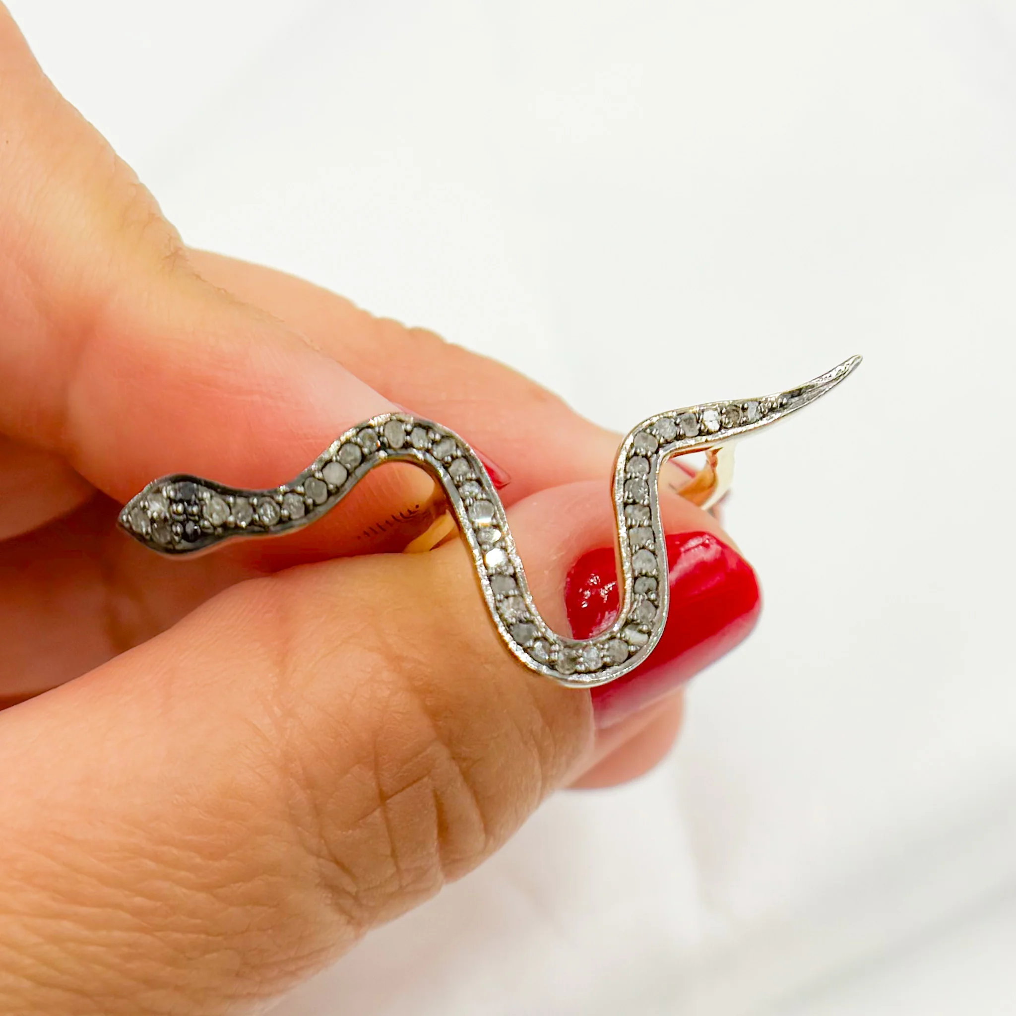 DR015. Diamond Sterling Silver Snake Ring with Gemstone - Image 8
