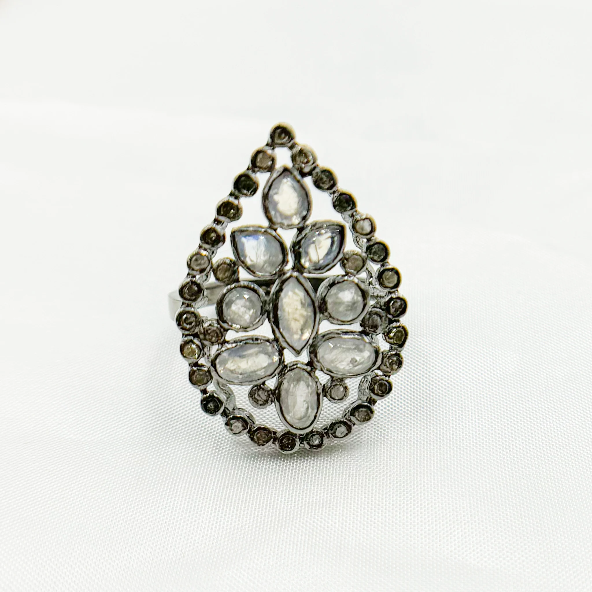 DR027. Diamond Sterling Silver Drop Ring - Image 7