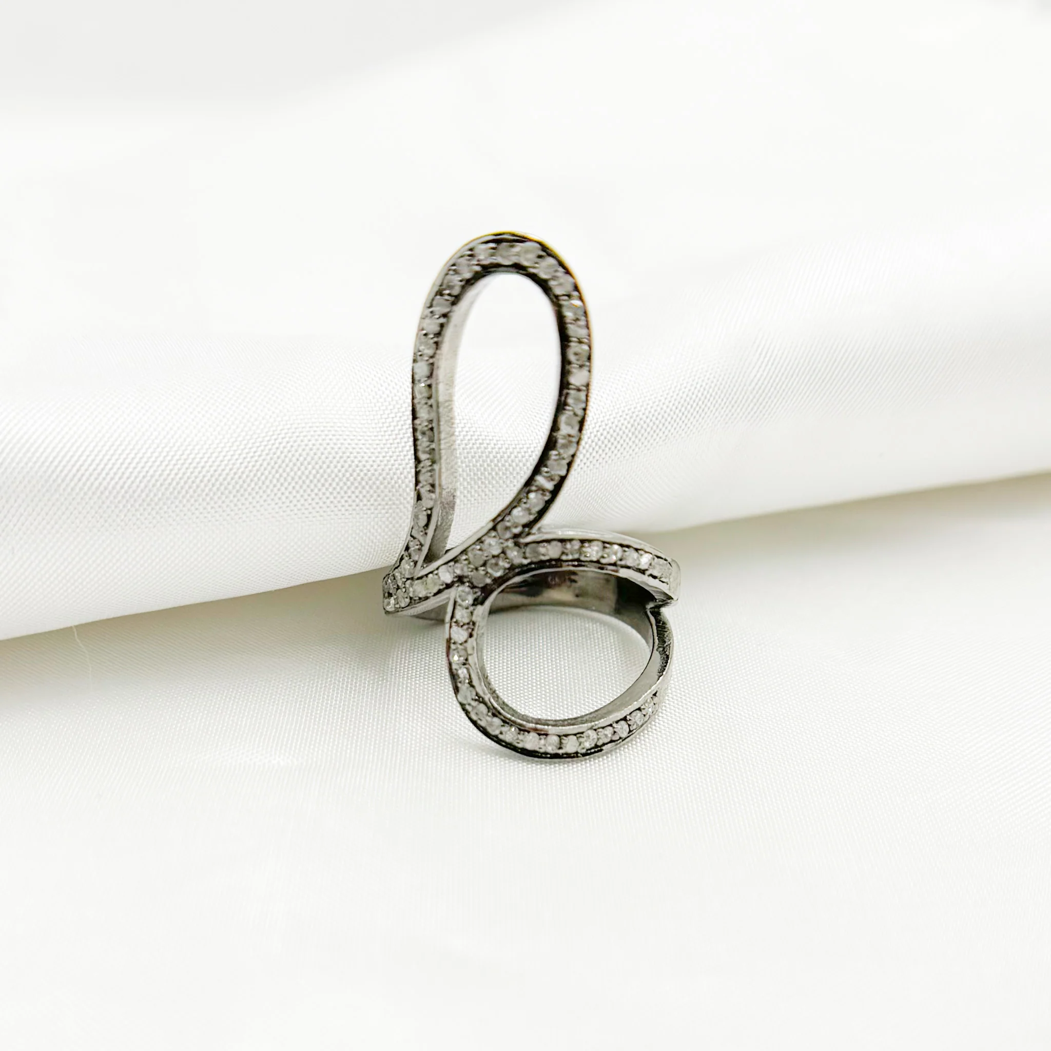 DR10. Diamond Black Rhodium Sterling Silver Organic Shape Ring - Image 4