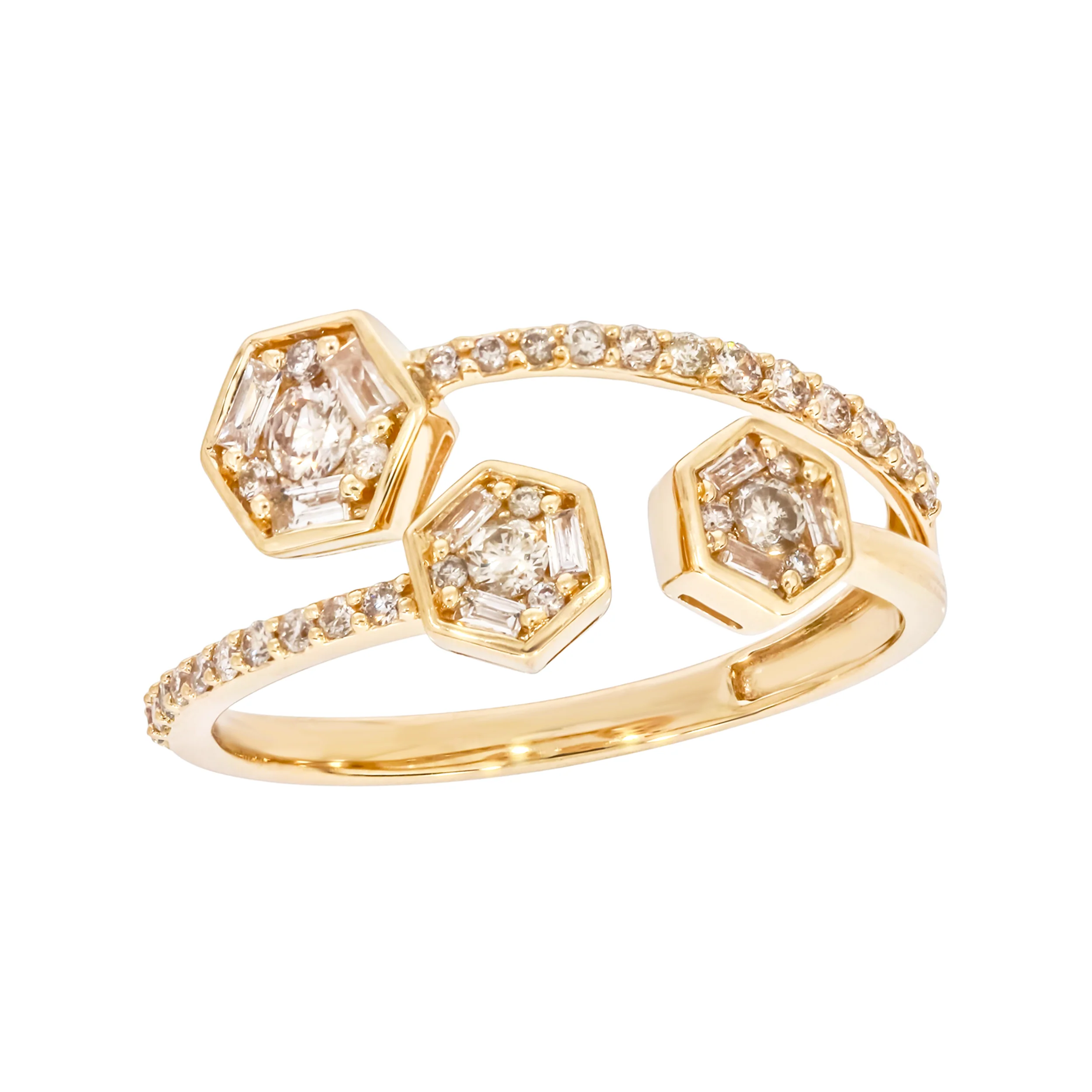 DRN01134. 14K Solid Gold Diamond Hexagon Ring