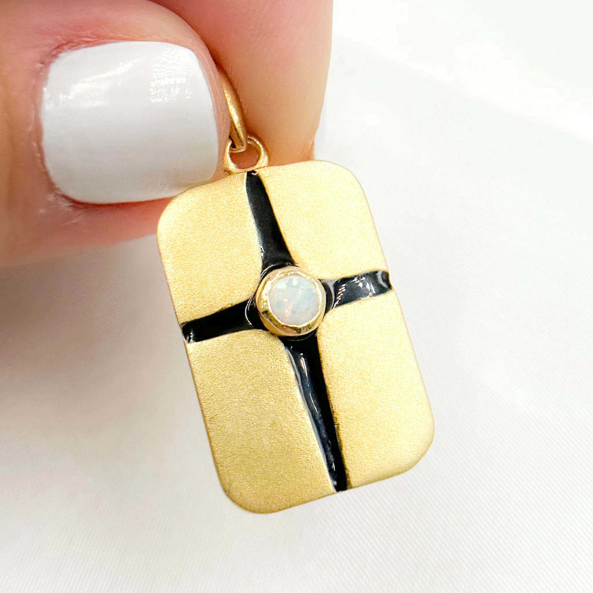DSP076A. Sterling Silver Rectangle Enamel Pendant with Gemstone - Image 10