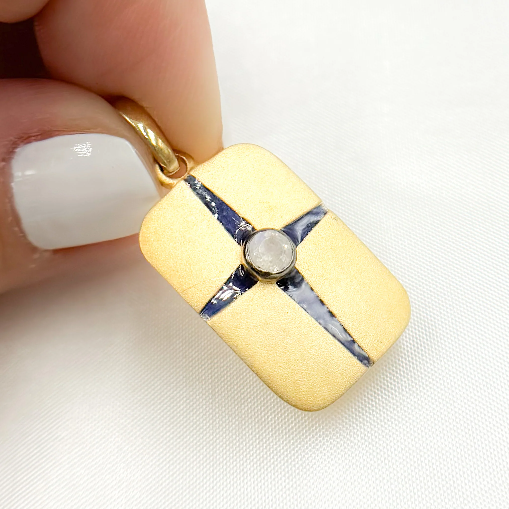 DSP076A. Sterling Silver Rectangle Enamel Pendant with Gemstone - Image 15