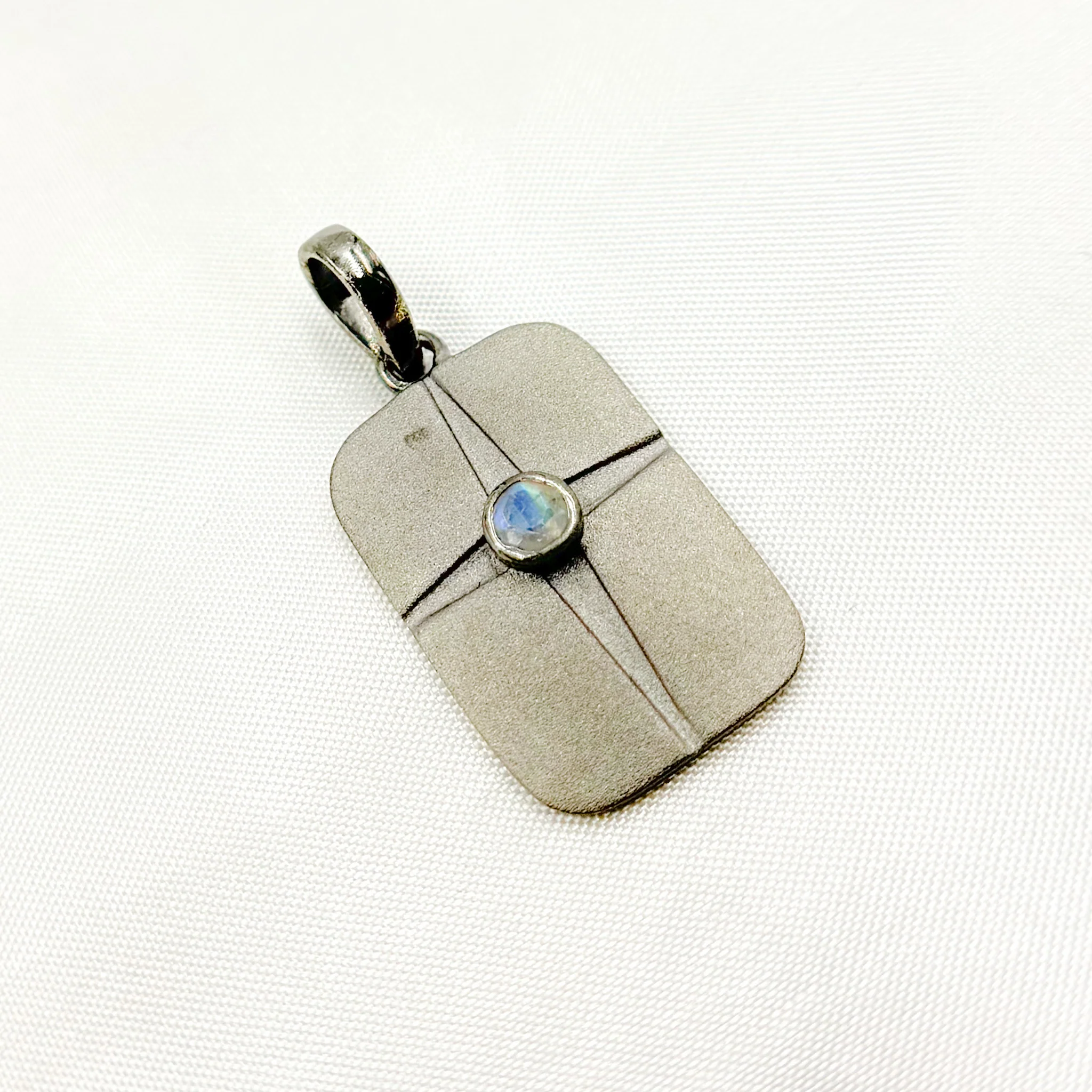 DSP076. Sterling Silver Rectangle Pendant with Gemstone - Image 5