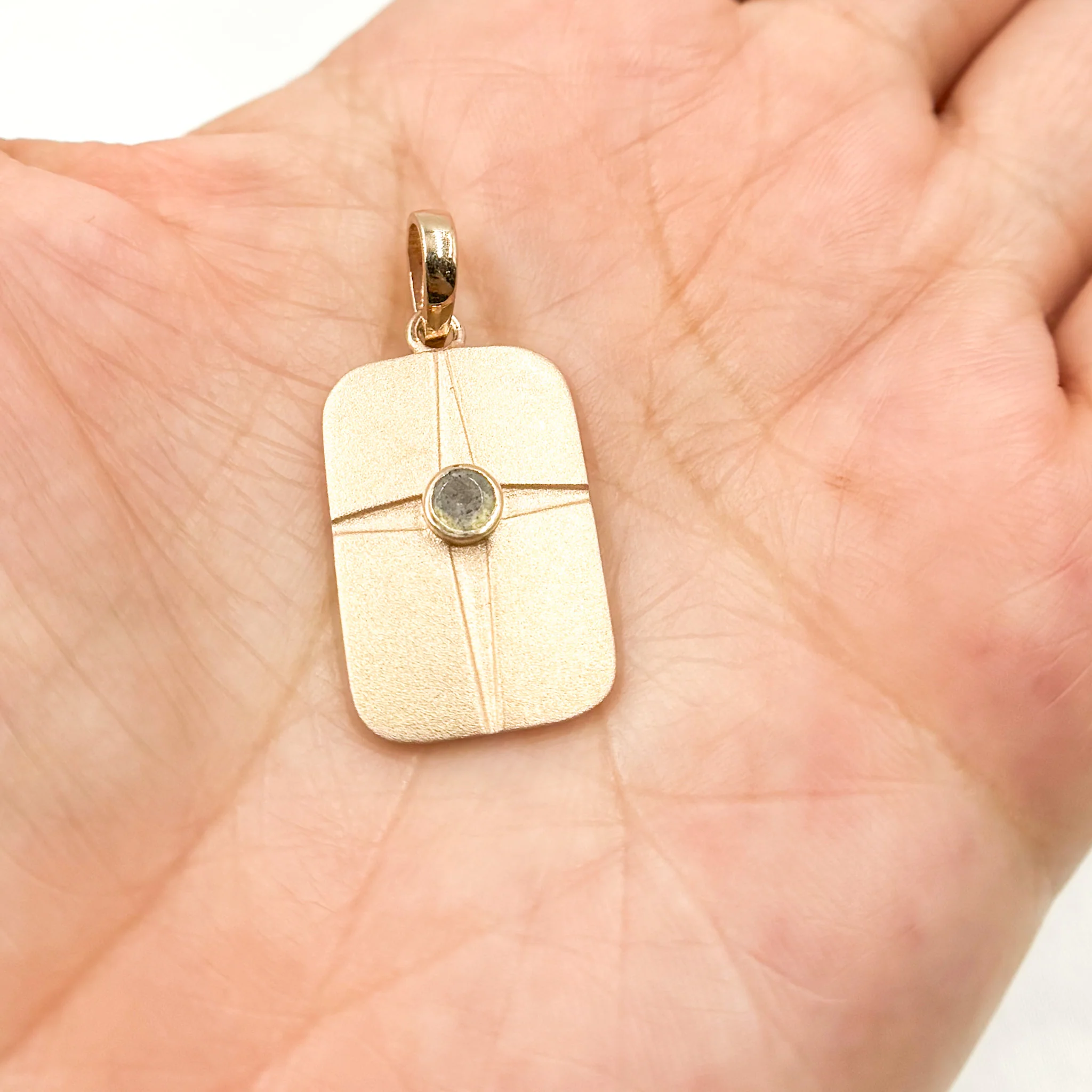 DSP076. Sterling Silver Rectangle Pendant with Gemstone - Image 9