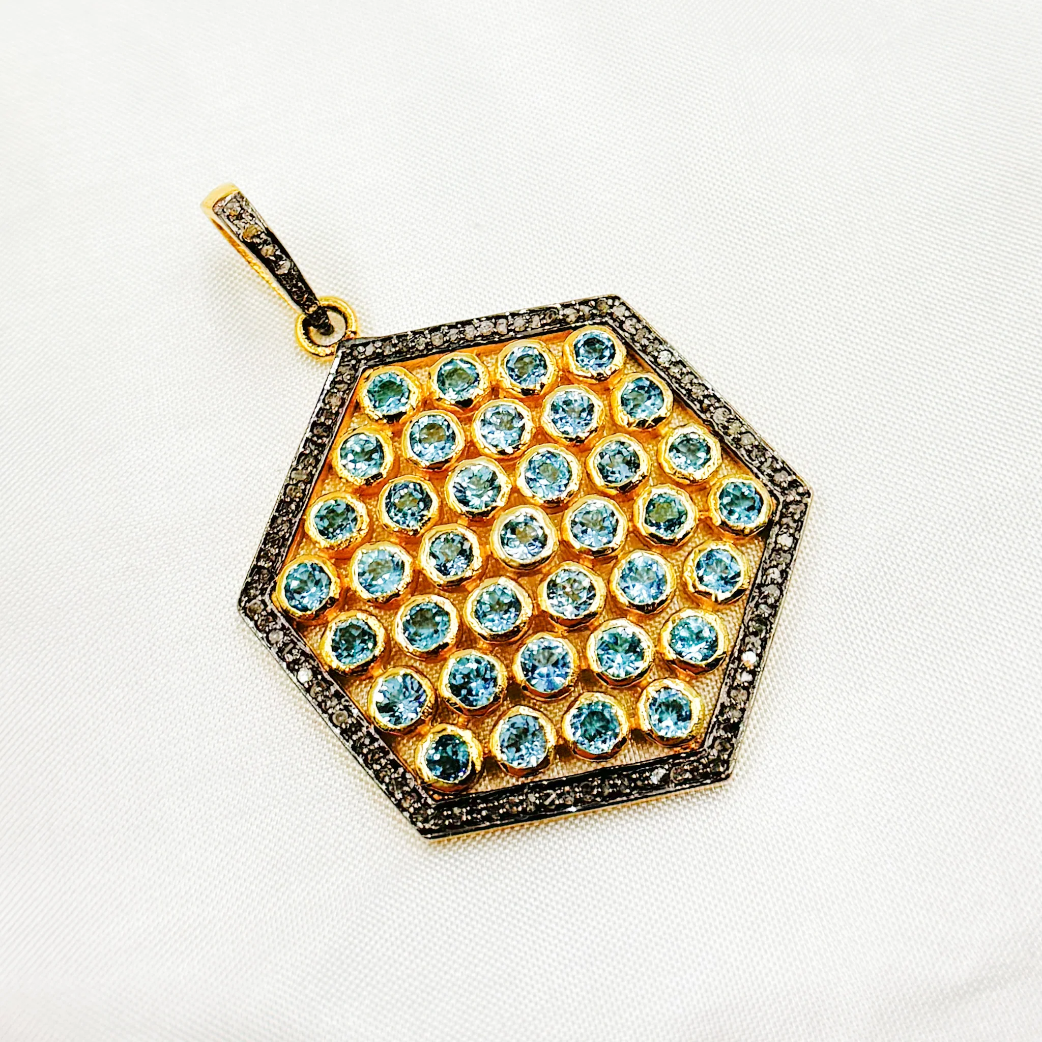 DSP011. Diamond Silver Hexagon Gemstone Pendant - Image 4