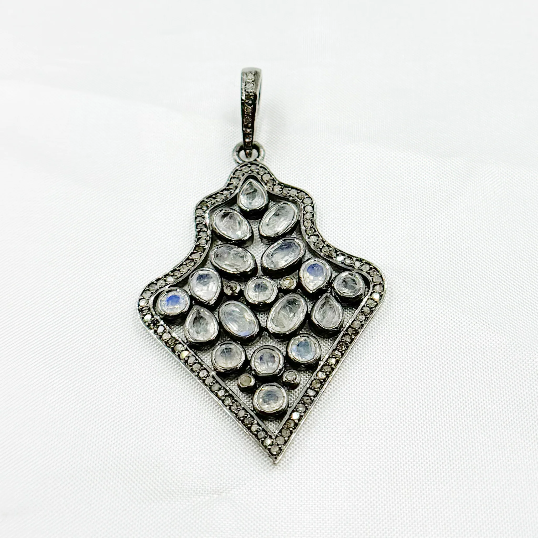 DSP012. Diamond Sterling Silver Fancy Shape Pendant with Gemstone - Image 4