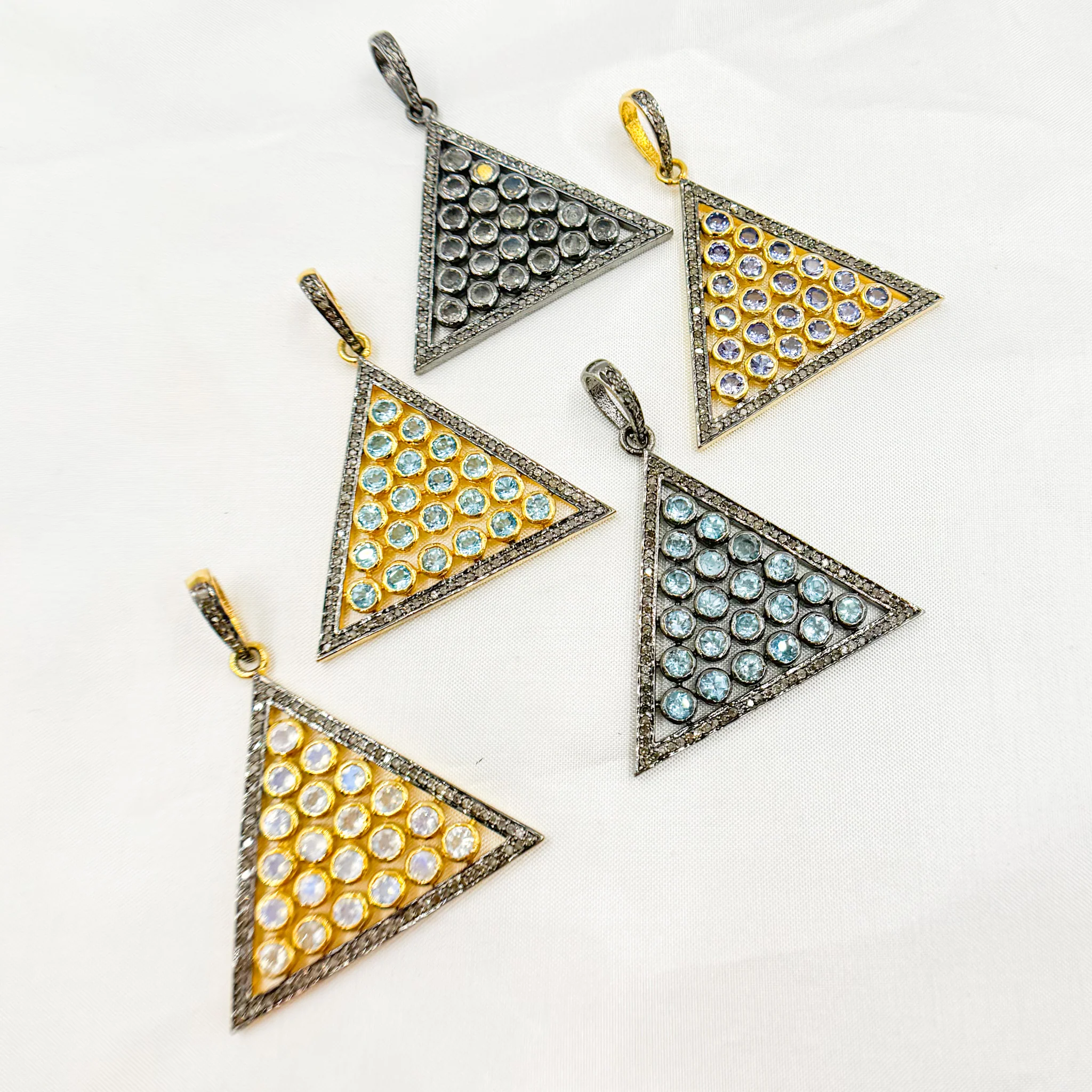 DSP015. Diamond Silver Gemstone Triangle Pendant