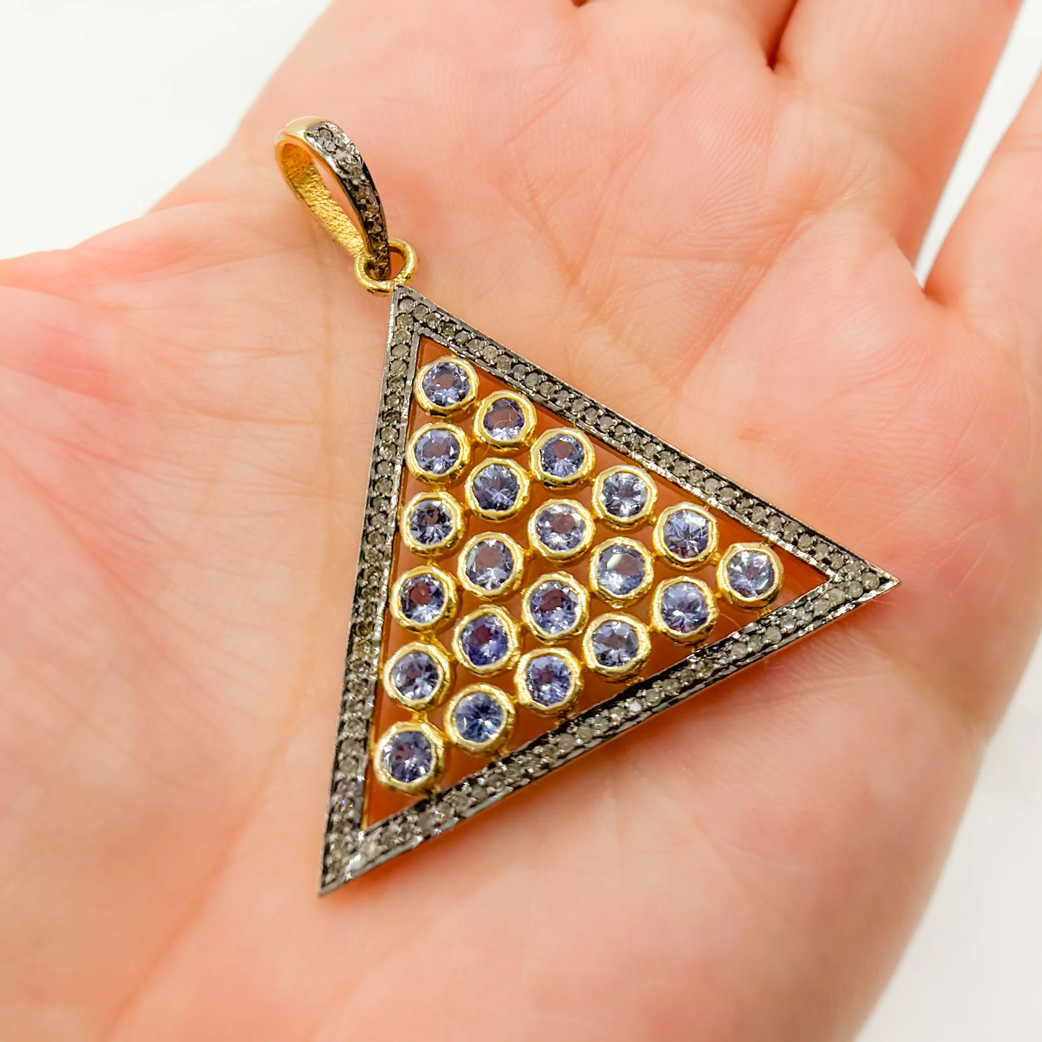 DSP015. Diamond Silver Gemstone Triangle Pendant - Image 2
