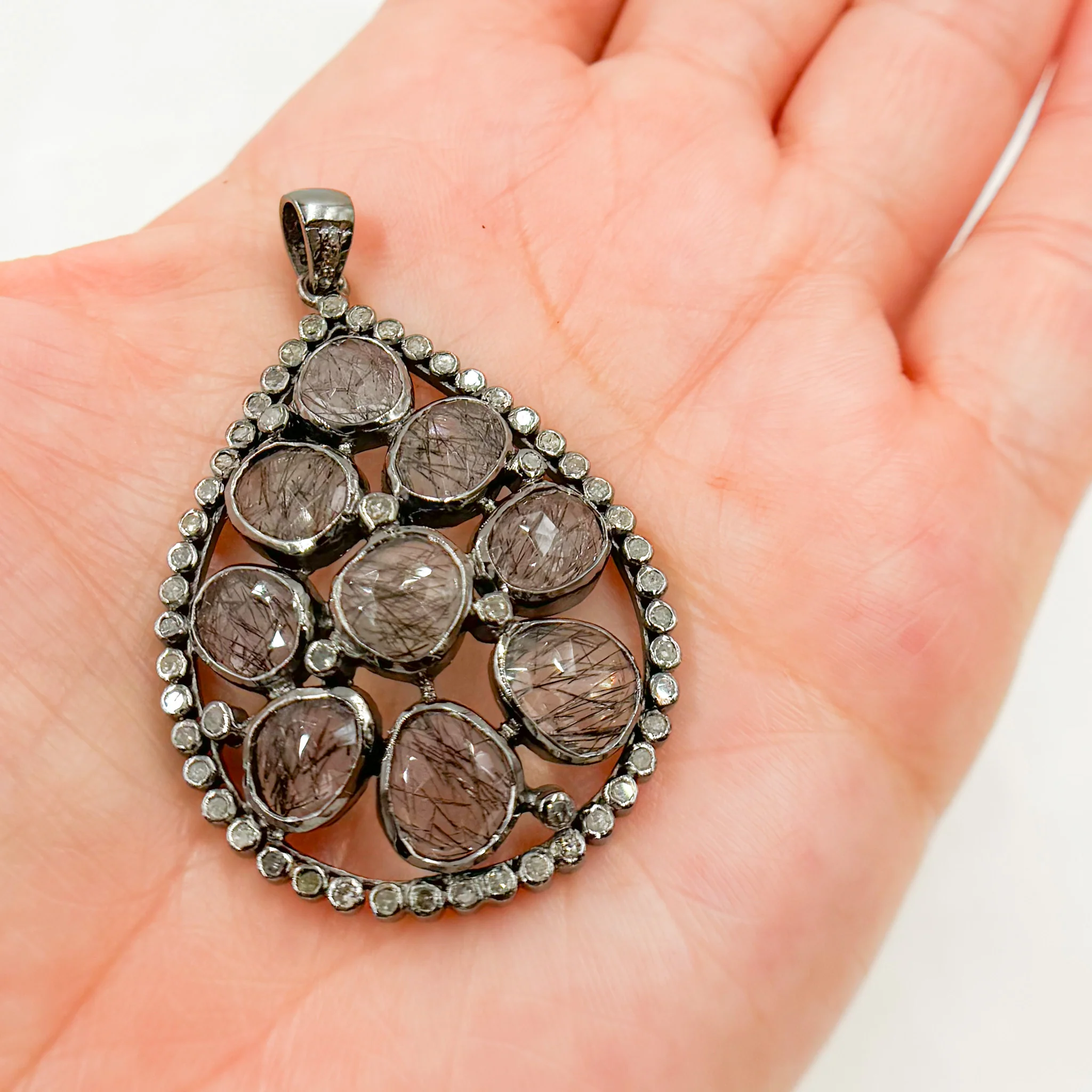 DSP019. Diamond Sterling Silver Drop Pendant With Gemstone - Image 3