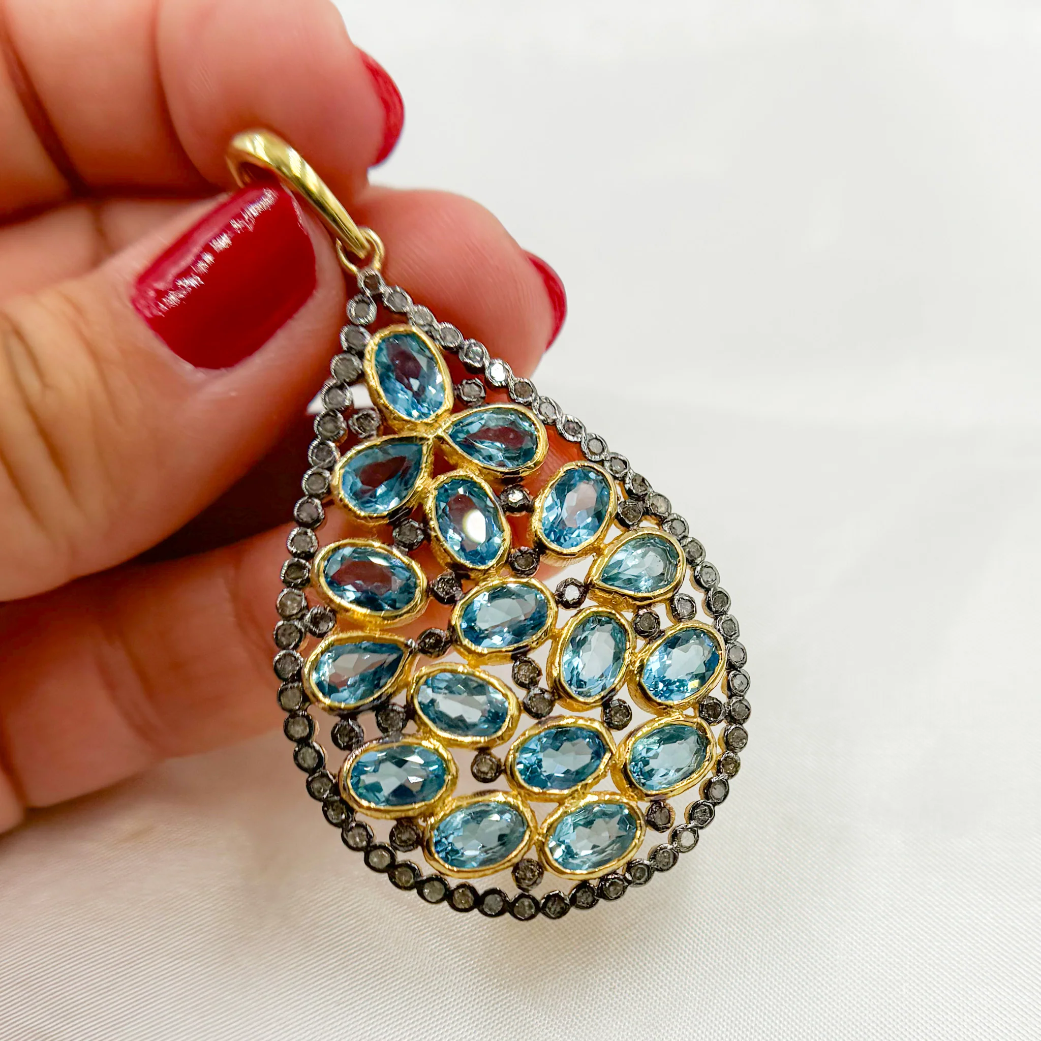 DSP022. Diamond Sterling Silver Drop Pendant With Gemstone - Image 3