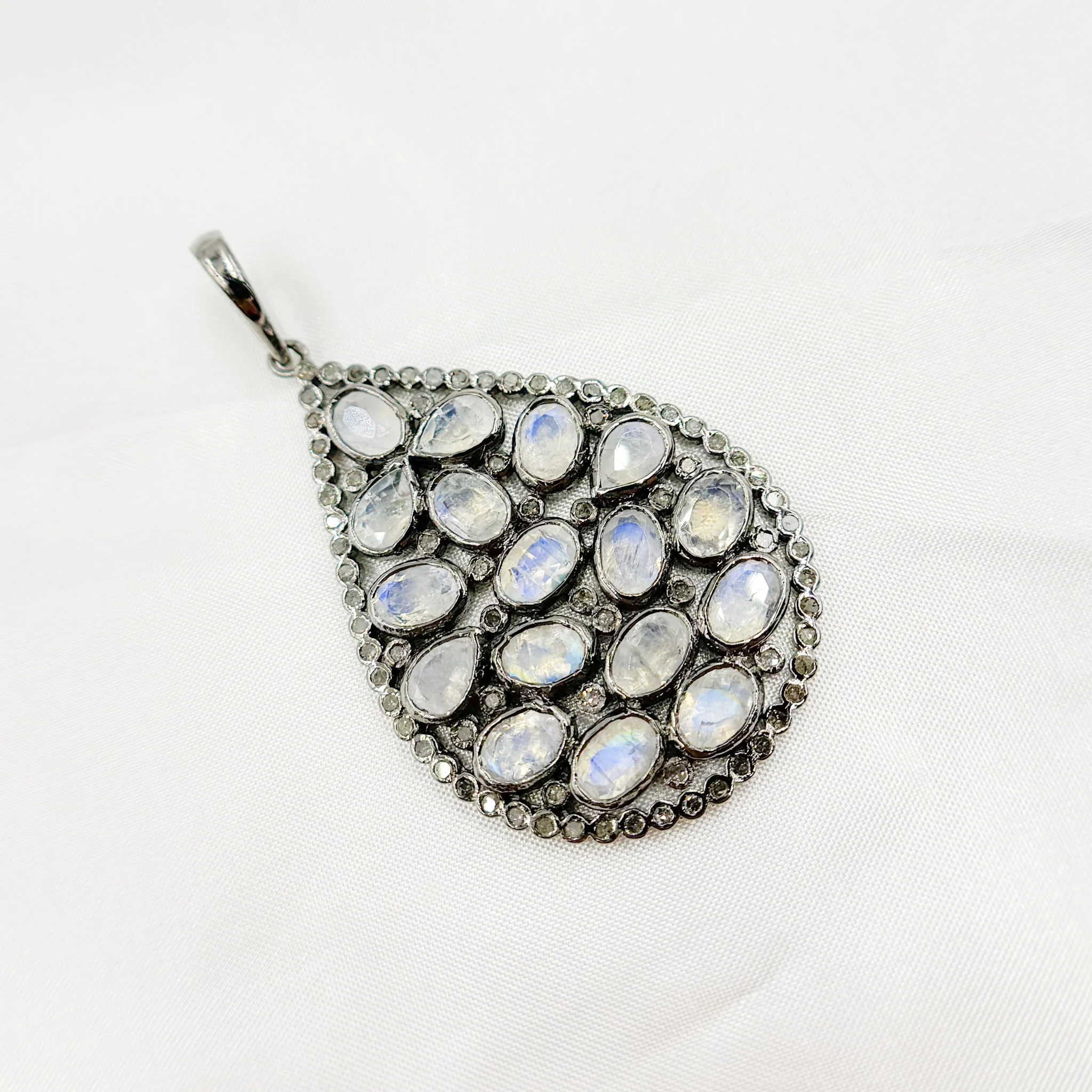 DSP022. Diamond Sterling Silver Drop Pendant With Gemstone - Image 6