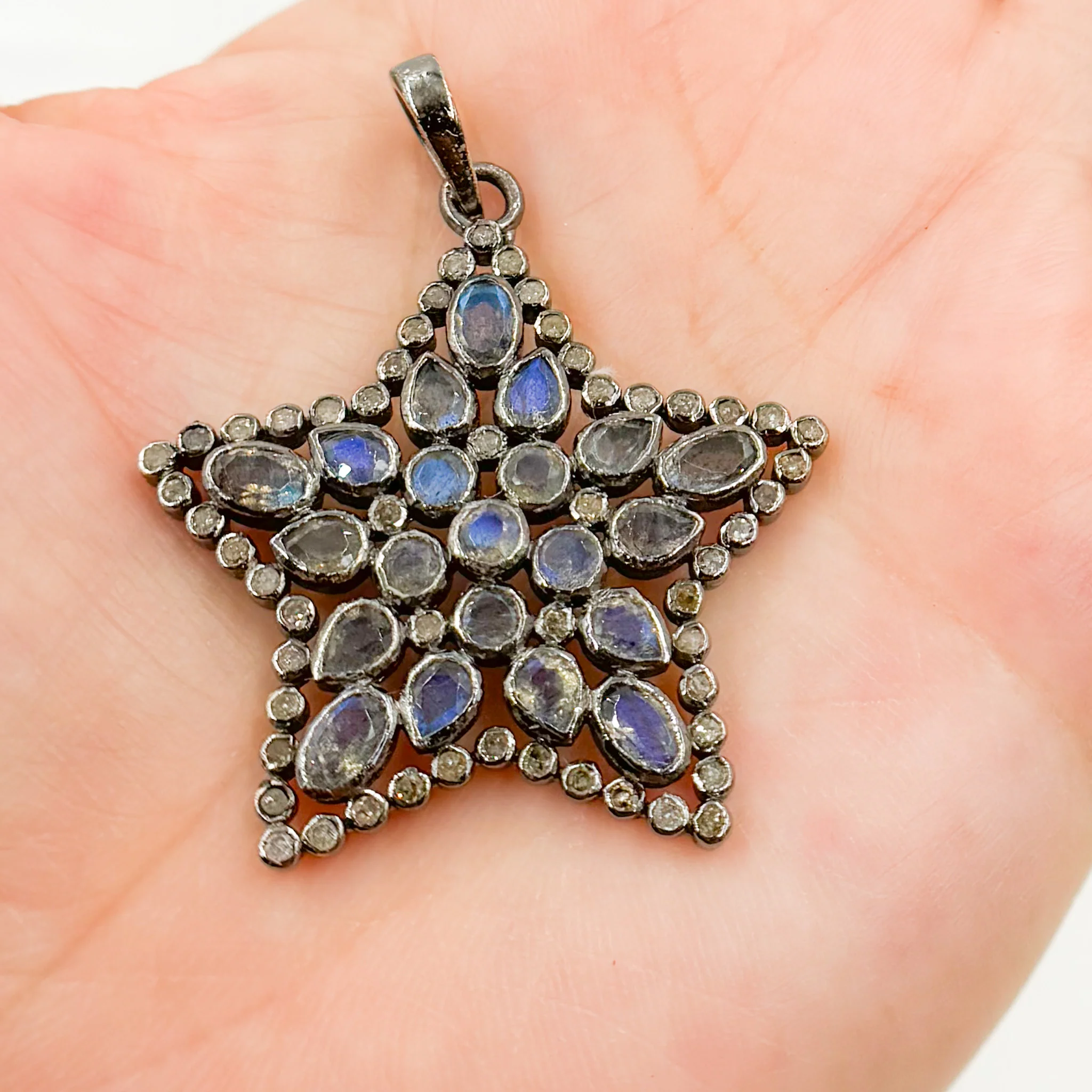 DSP030. Diamond Silver Star Gemstone Pendant - Image 2