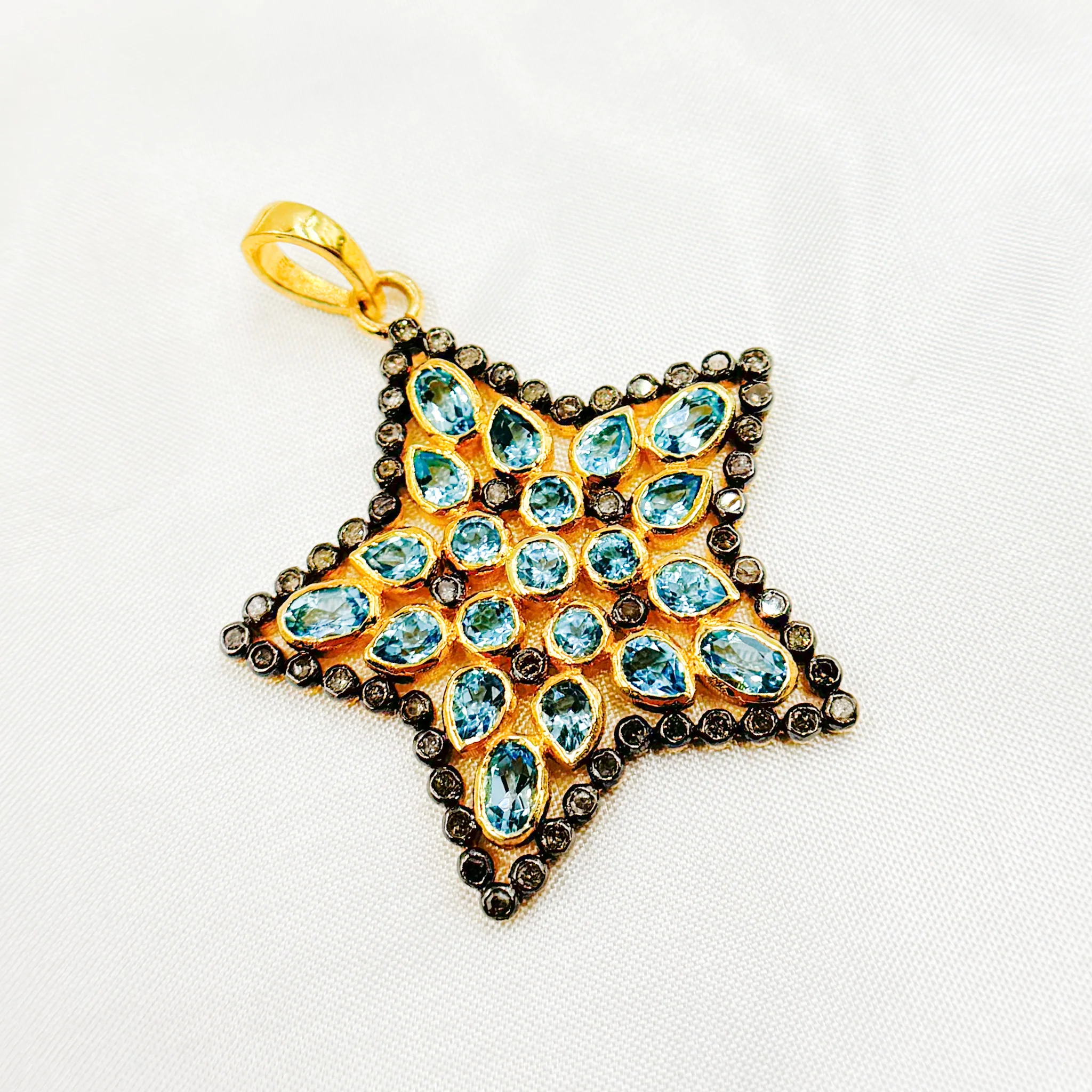 DSP030. Diamond Silver Star Gemstone Pendant - Image 4