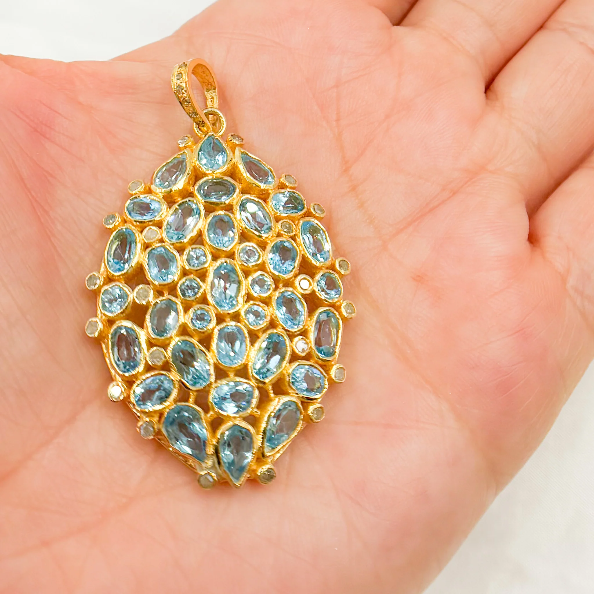 DSP045. Diamond Sterling Silver Oval Pendant with Gemstone - Image 5