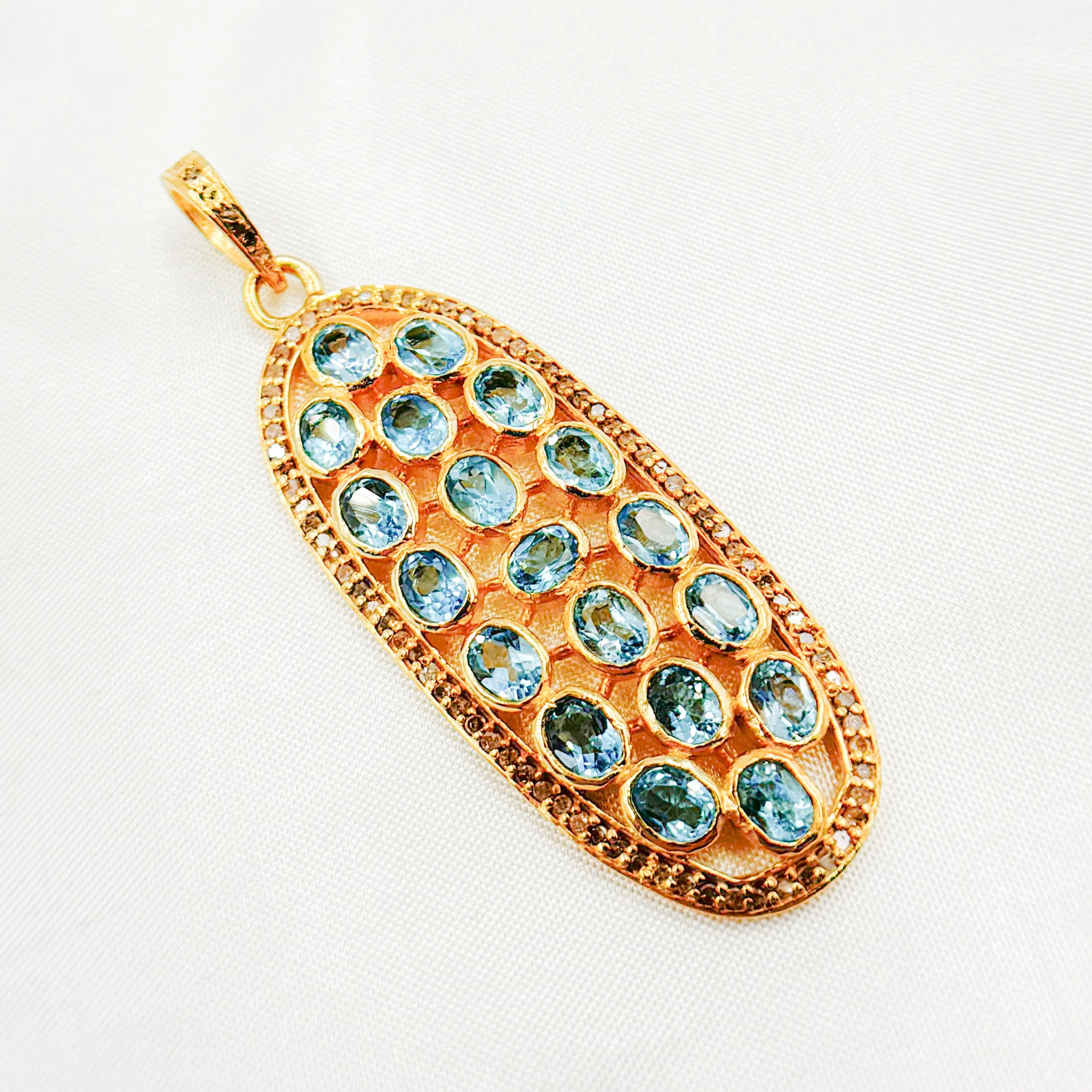 DSP054. Diamond Silver Long Oval Gemstone Pendant - Image 6