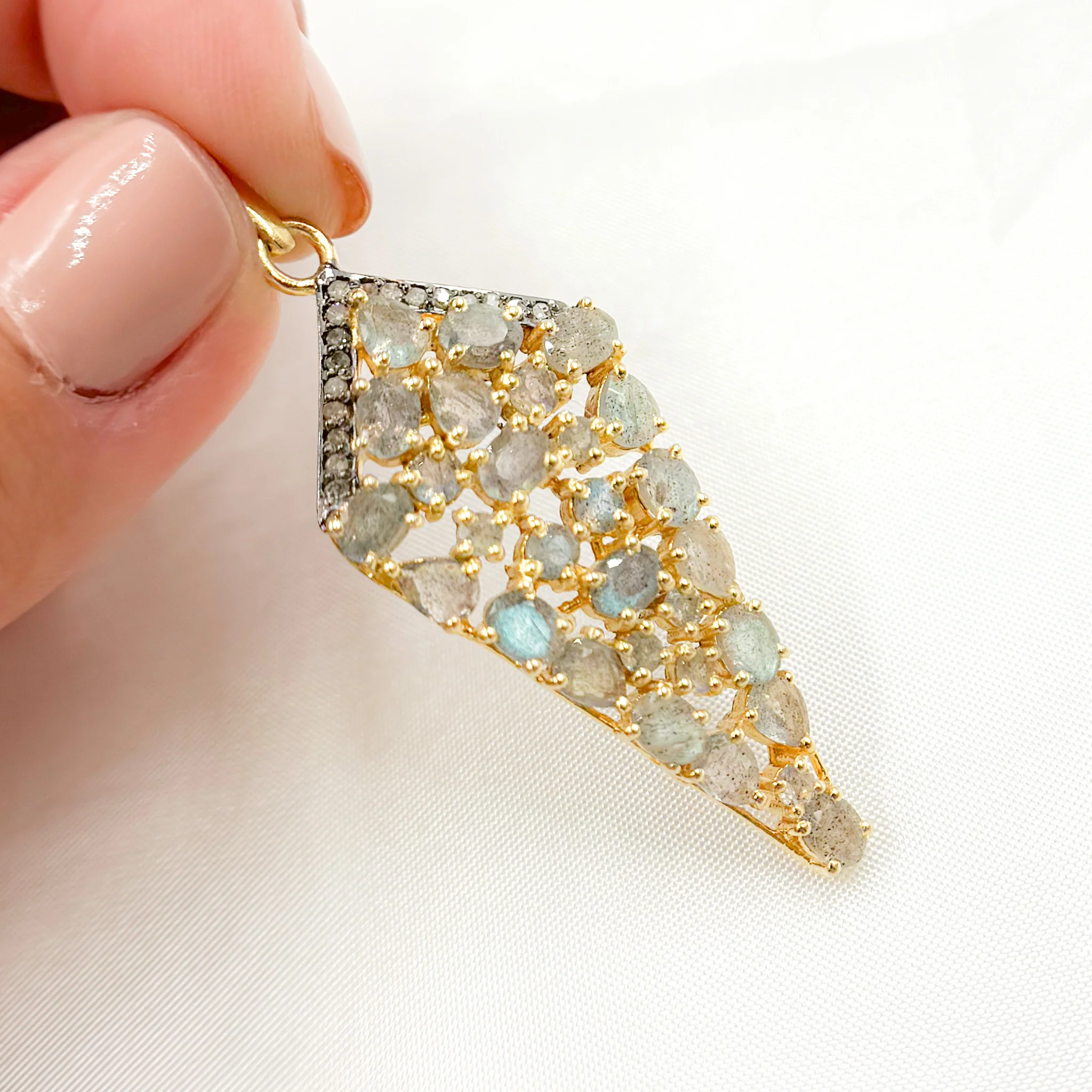 DSP061. Diamond Sterling Silver Diamond Shape Pendant with Gemstone - Image 12