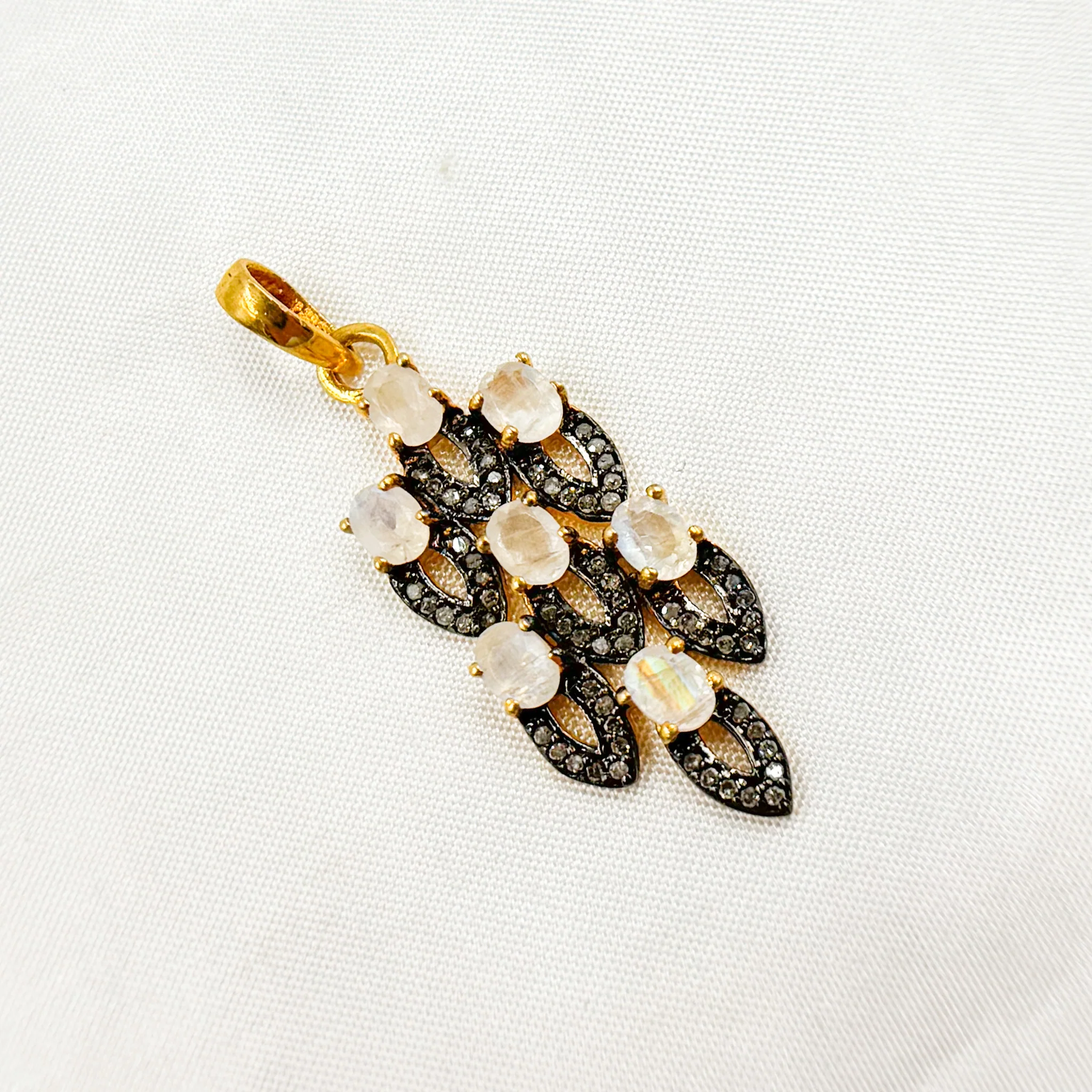 DSP063. Diamond Silver Gemstone Fancy Shape Pendant - Image 6