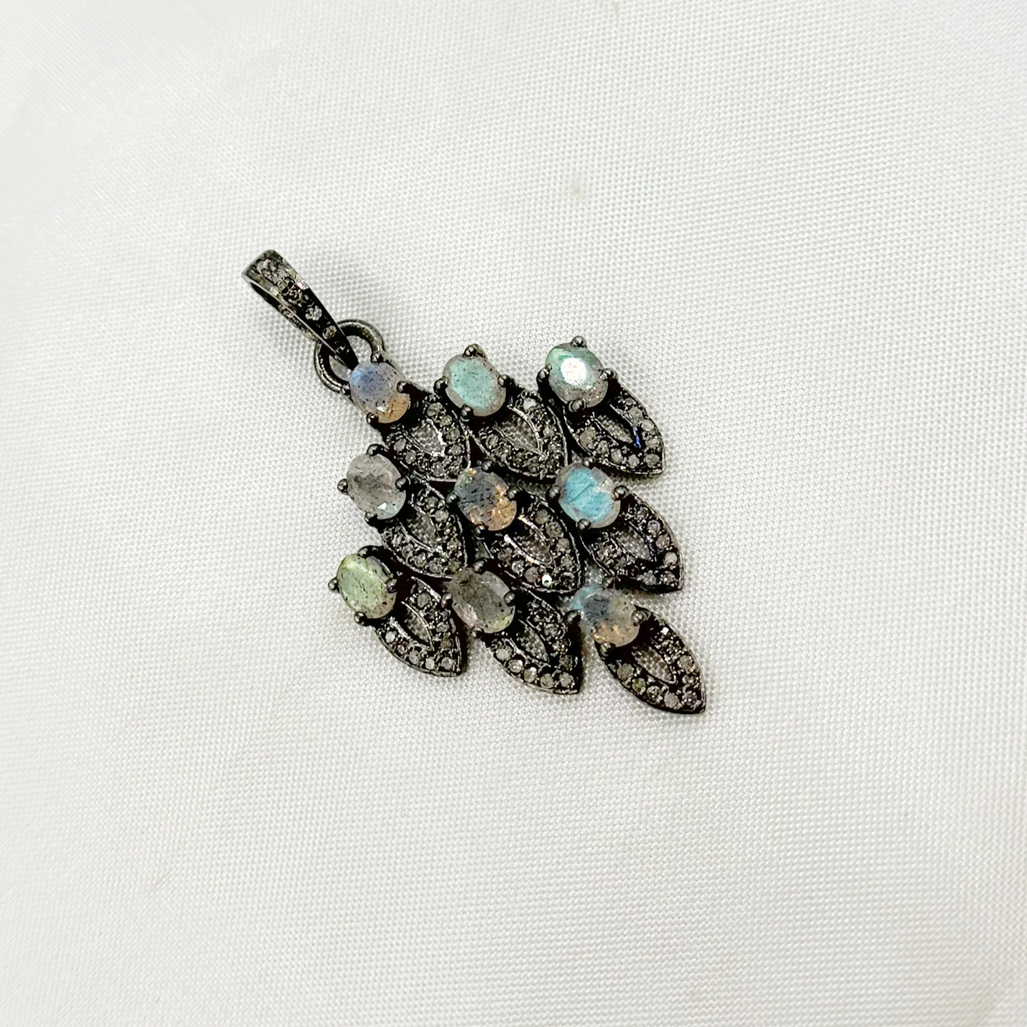 DSP066. Diamond Silver Gemstone Fancy Shape Pendant - Image 5