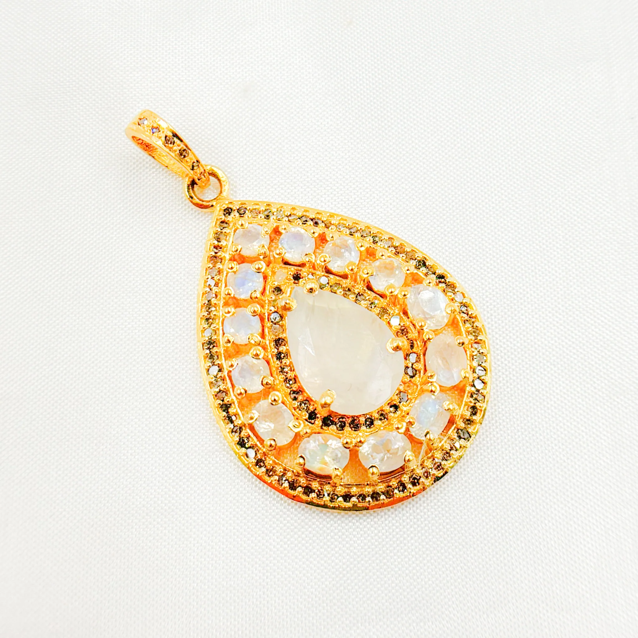 DSP068. Diamond Silver Gemstone Drop Pendant - Image 3