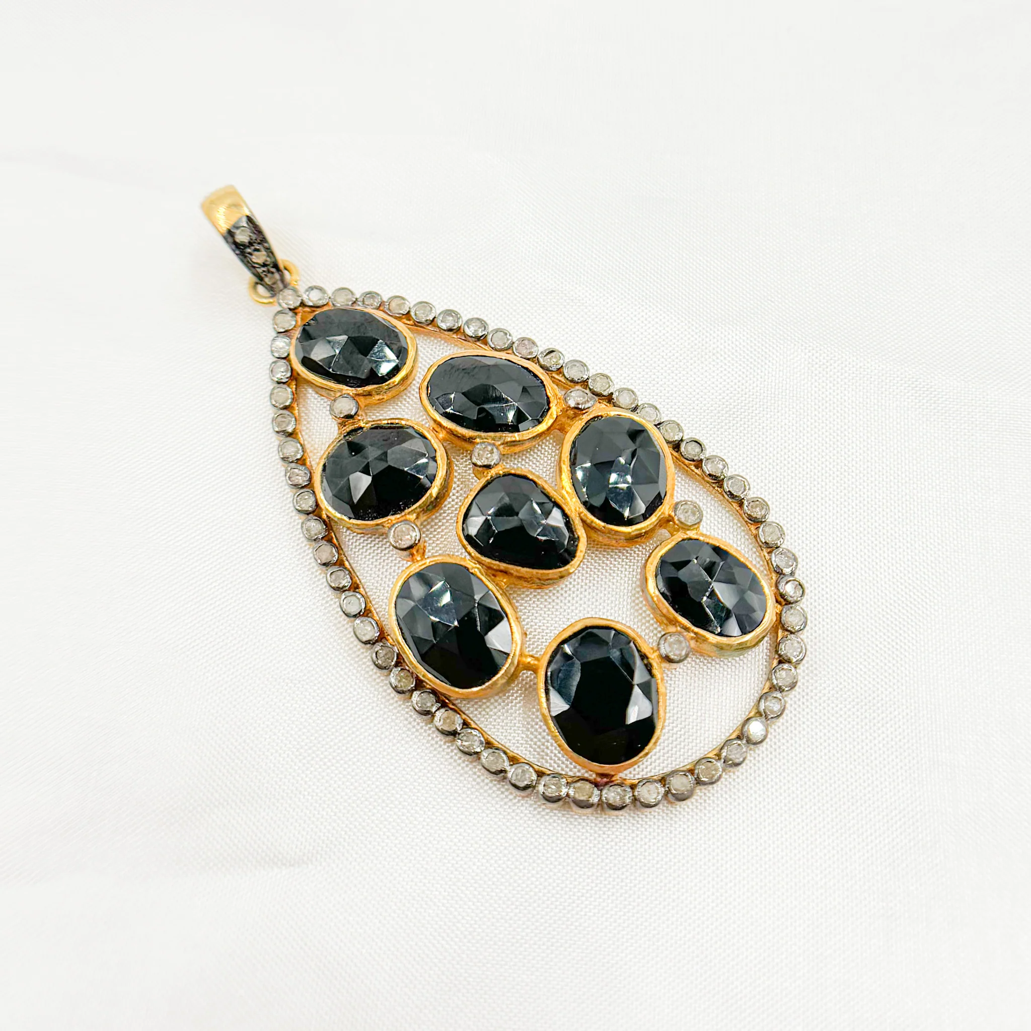 DSP20. Diamond Sterling Silver Black Rhodium Black Spinel Drop Pendant - Image 4