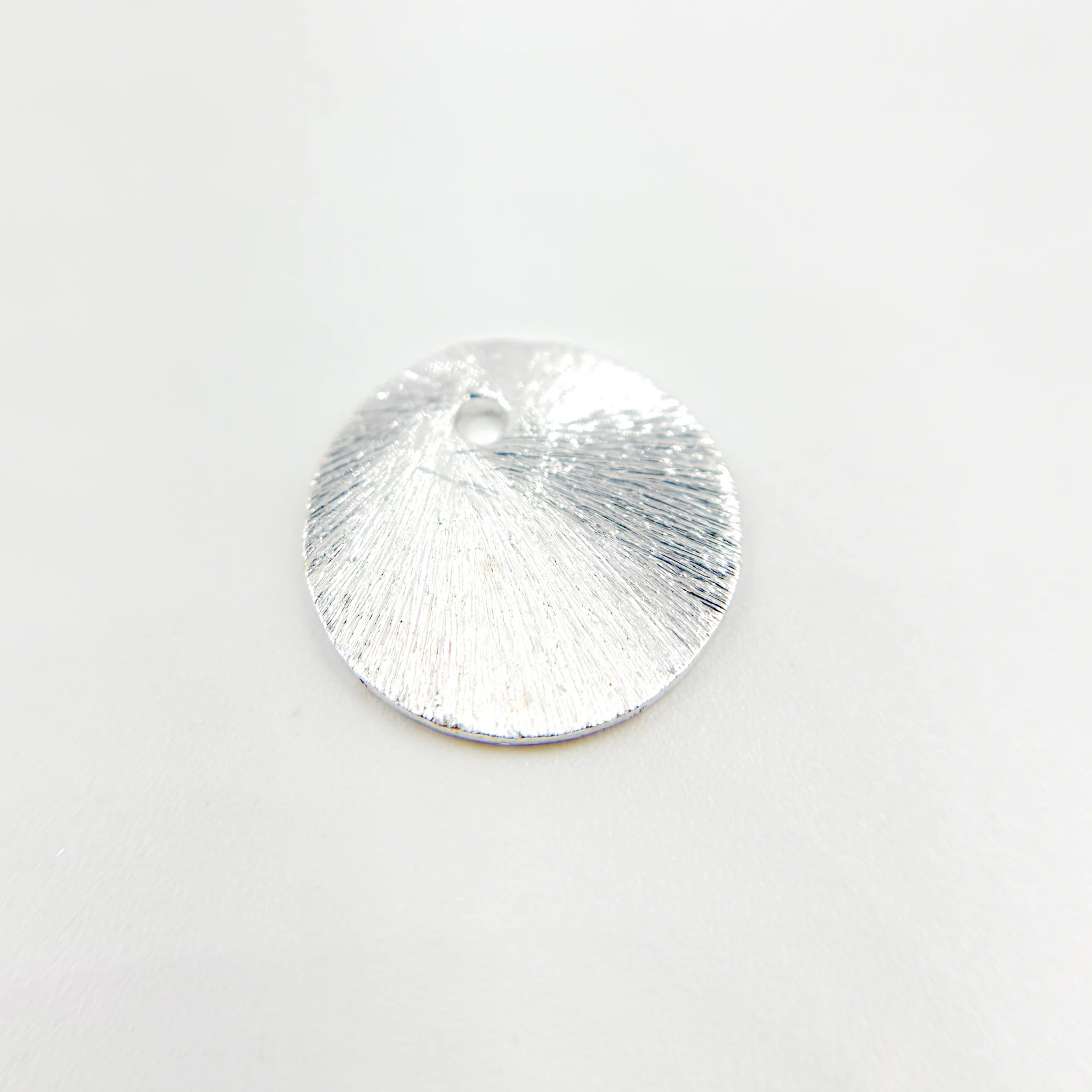 DSS4. 12MM White Sterling Silver Brushed Round Flat Disc Charm with a Single Hole - Image 3