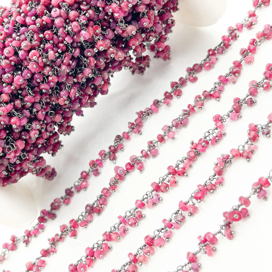 Dyed Ruby Cluster Dangle 3.5mm Oxidized Wire Chain. RUB12 - Image 5