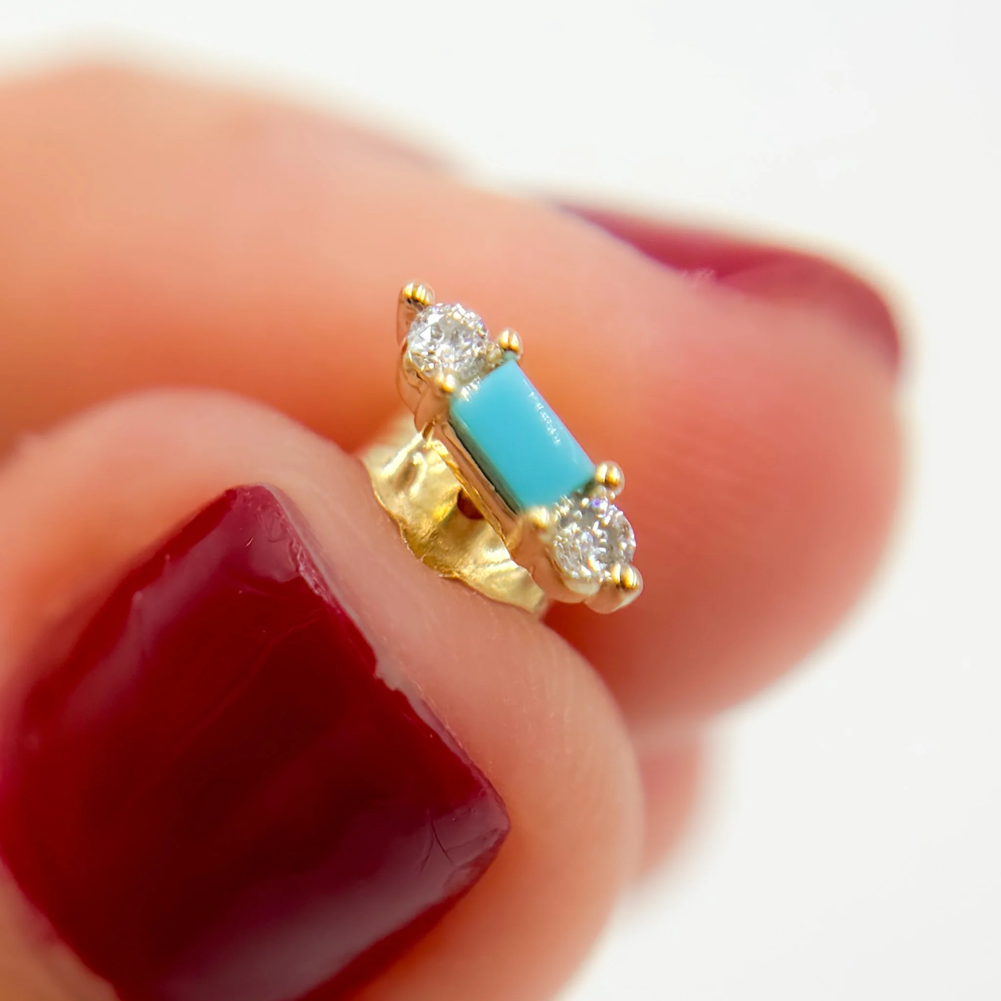 EFA51799TQ. 14K Solid Gold Diamond and Gemstone Stud Earrings - Image 3