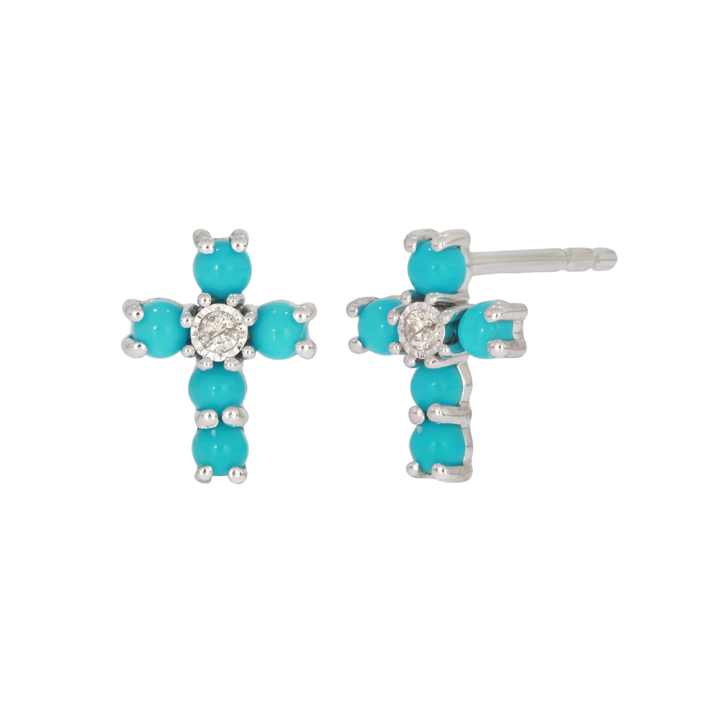 EFA53199TQ. 14K Solid Yellow Gold Turquoise and Diamond Stud Earrings - Image 6